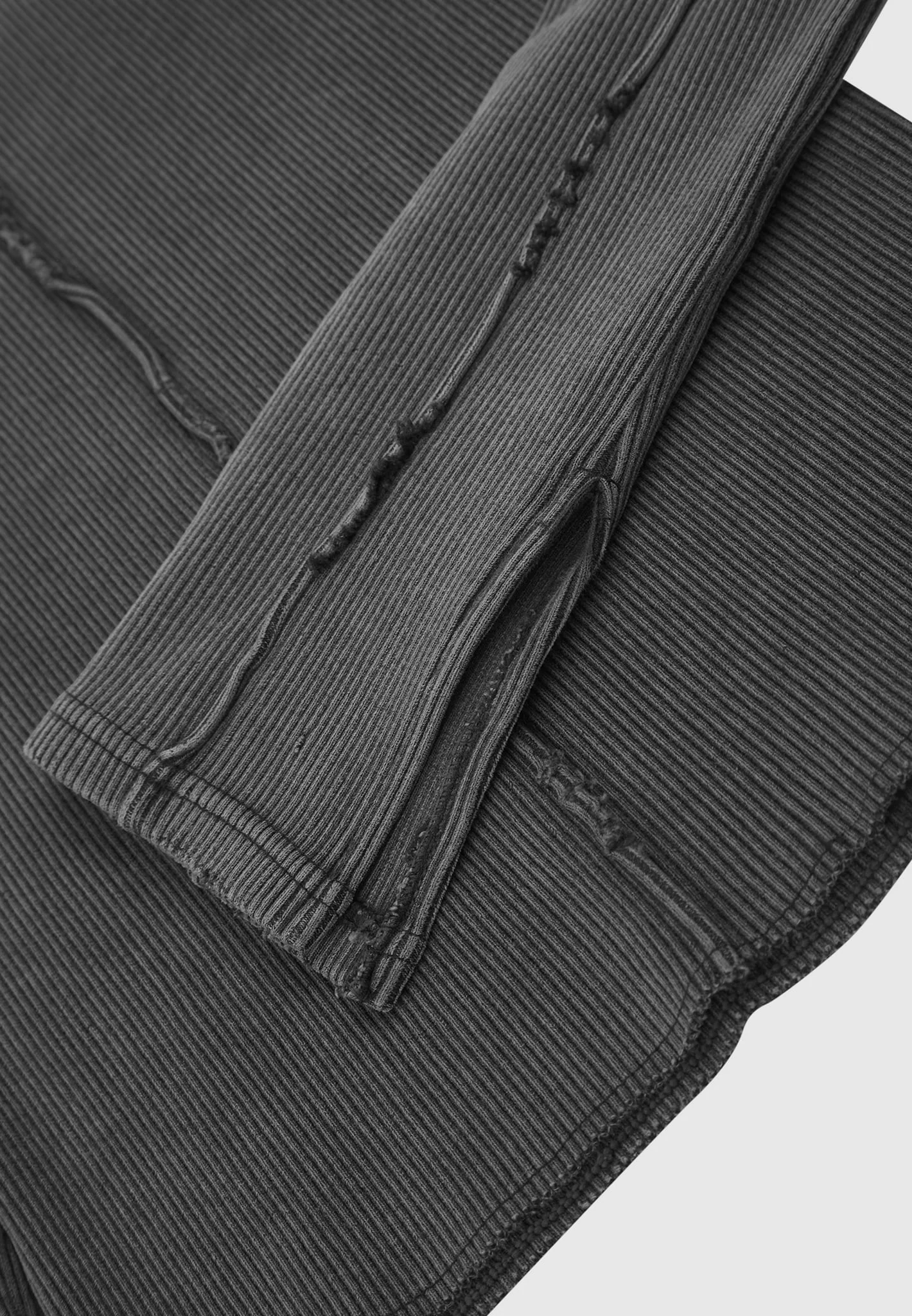 Ribbed Long Sleeve Top - Washed Grey - Image 8
