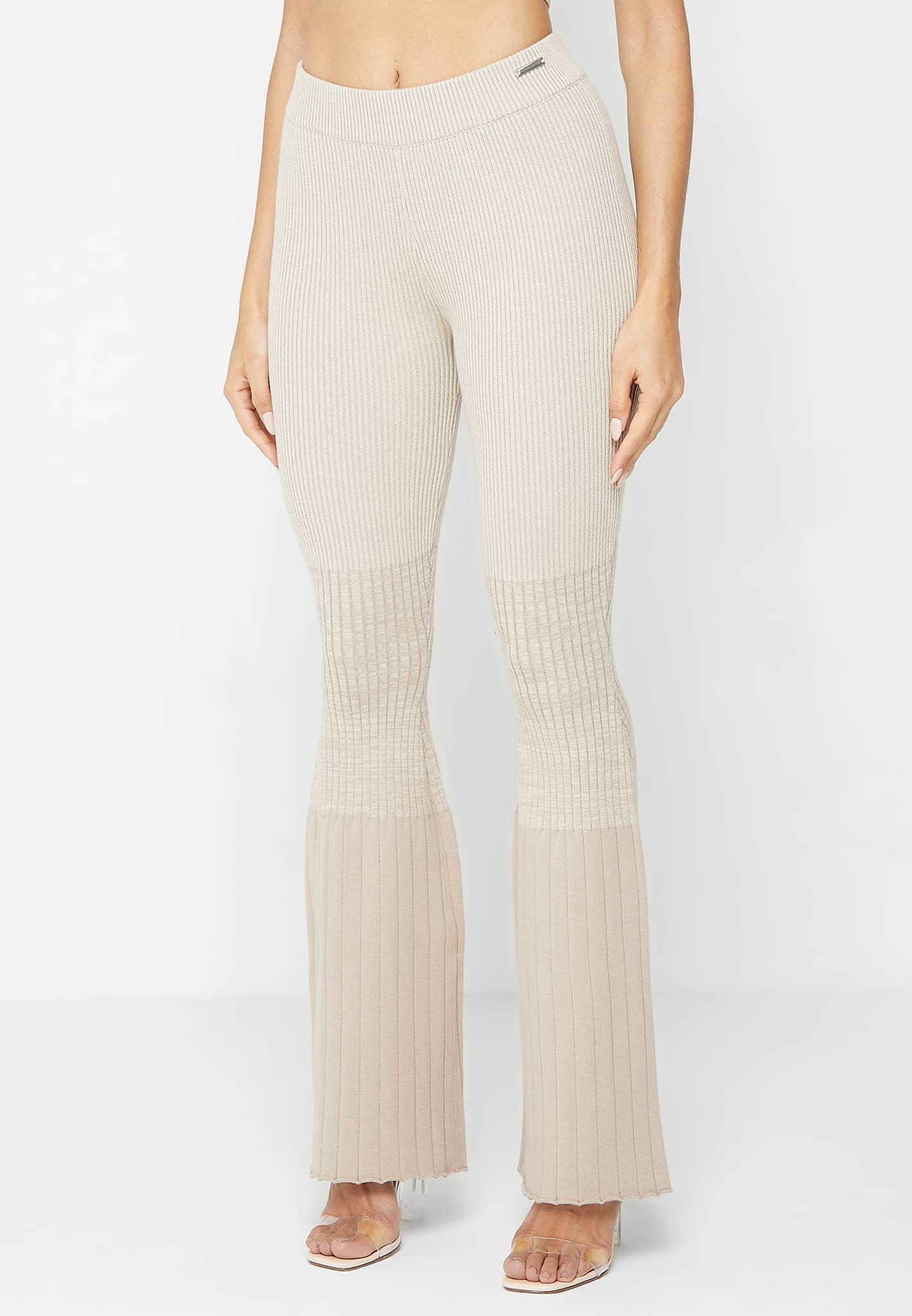 Ribbed Ombré Flared Leggings - Beige - Image 3
