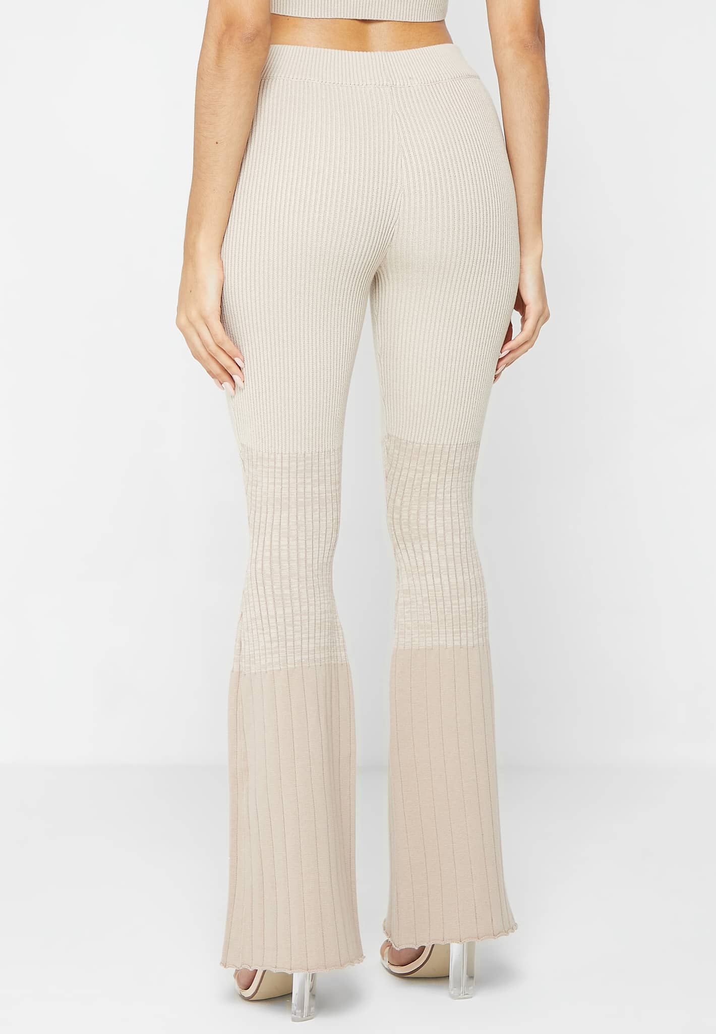 Ribbed Ombré Flared Leggings - Beige - Image 4