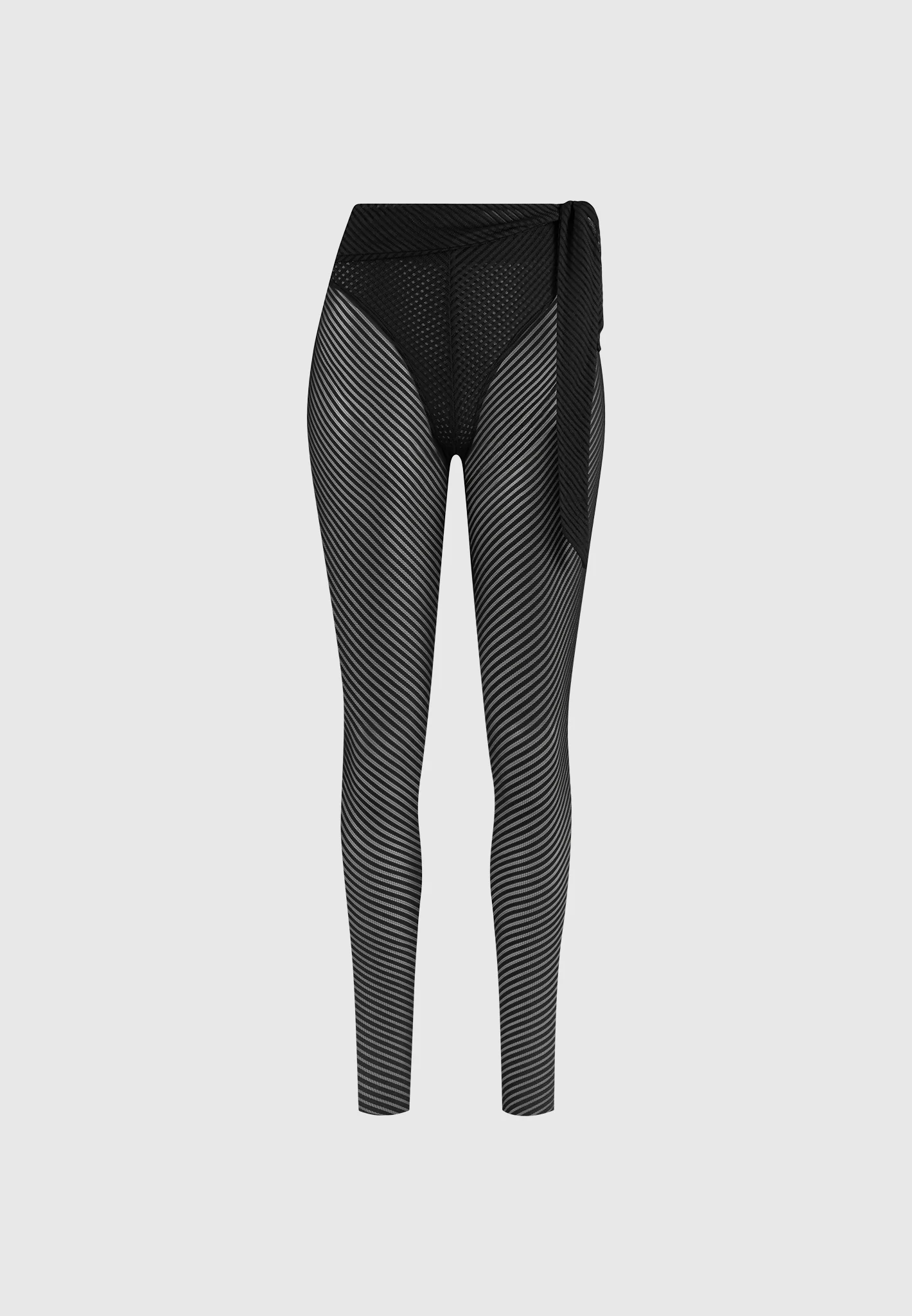 Ribbed Sheer Leggings with Tie - Black - Image 5