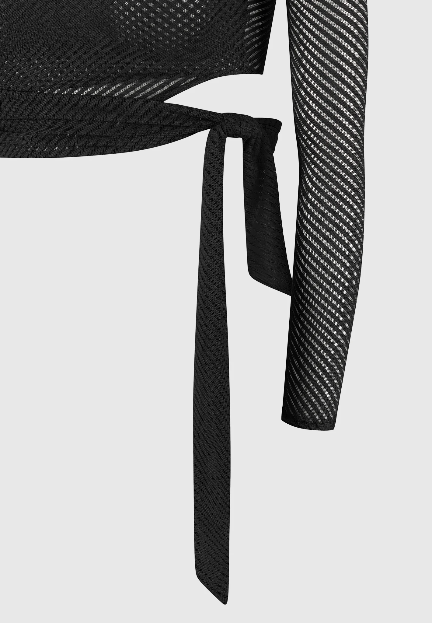 Ribbed Sheer Top with Tie - Black - Image 5