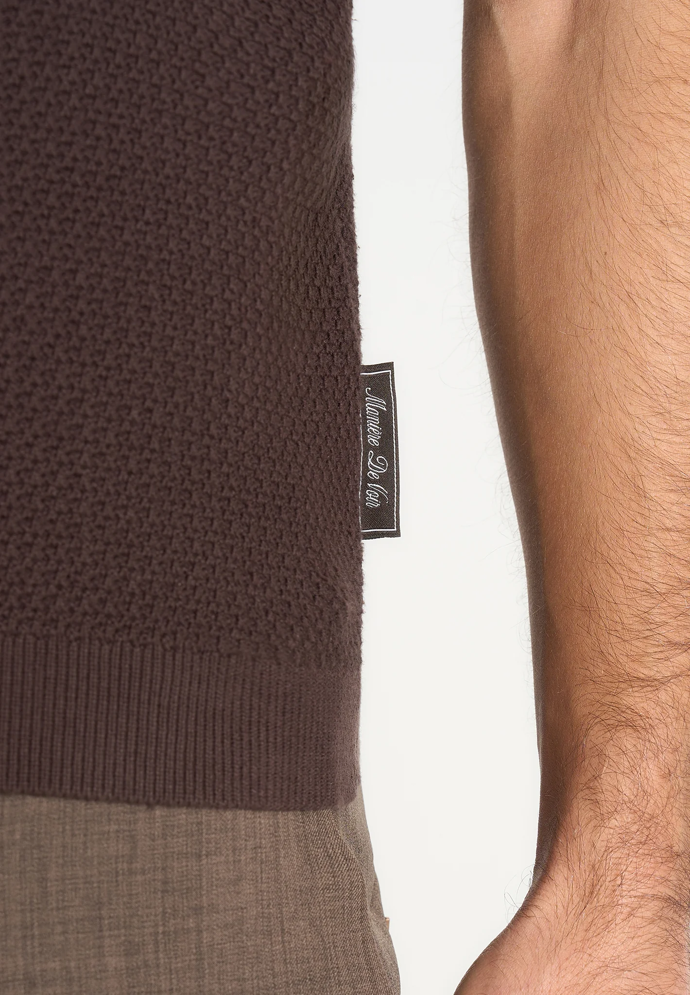 Rowen - Textured Knit Revere Polo Shirt - Brown - Image 6