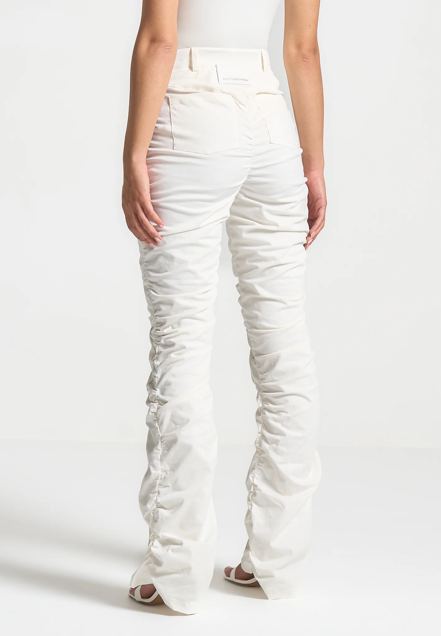 Ruched Trousers with Knee Patch - White - Image 2