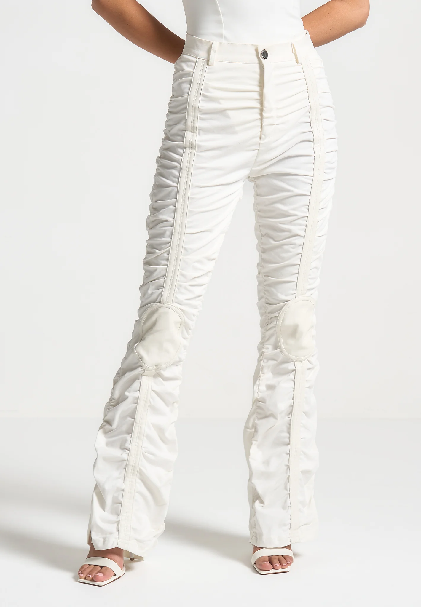 Ruched Trousers with Knee Patch - White - Image 5