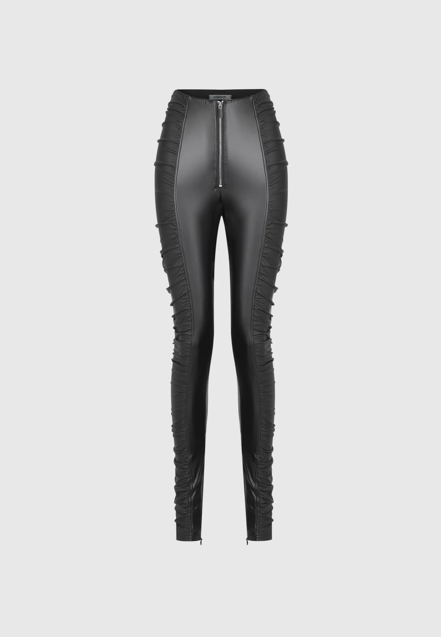 Ruched Leather Leggings - Black - Image 2