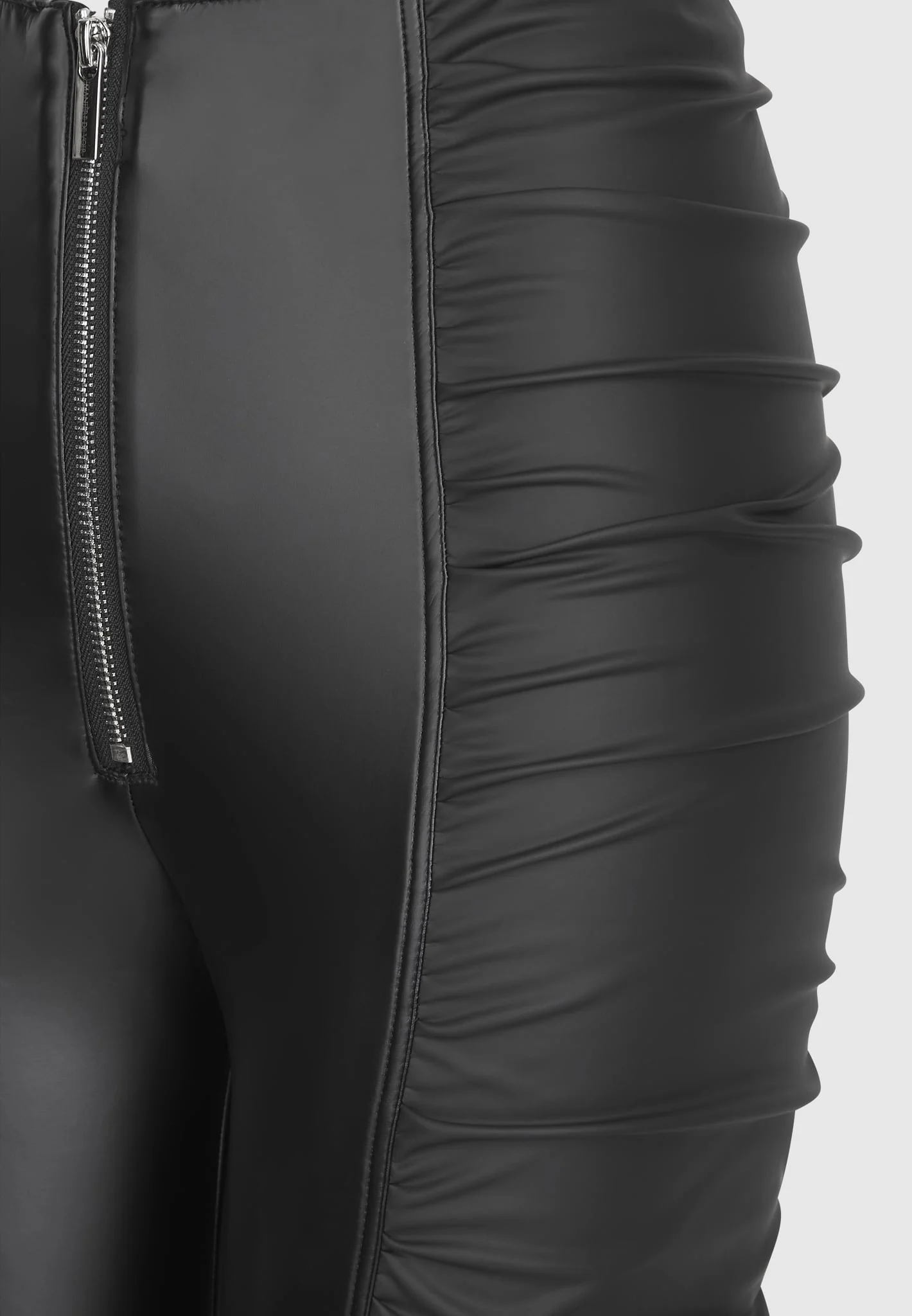Ruched Leather Leggings - Black - Image 7