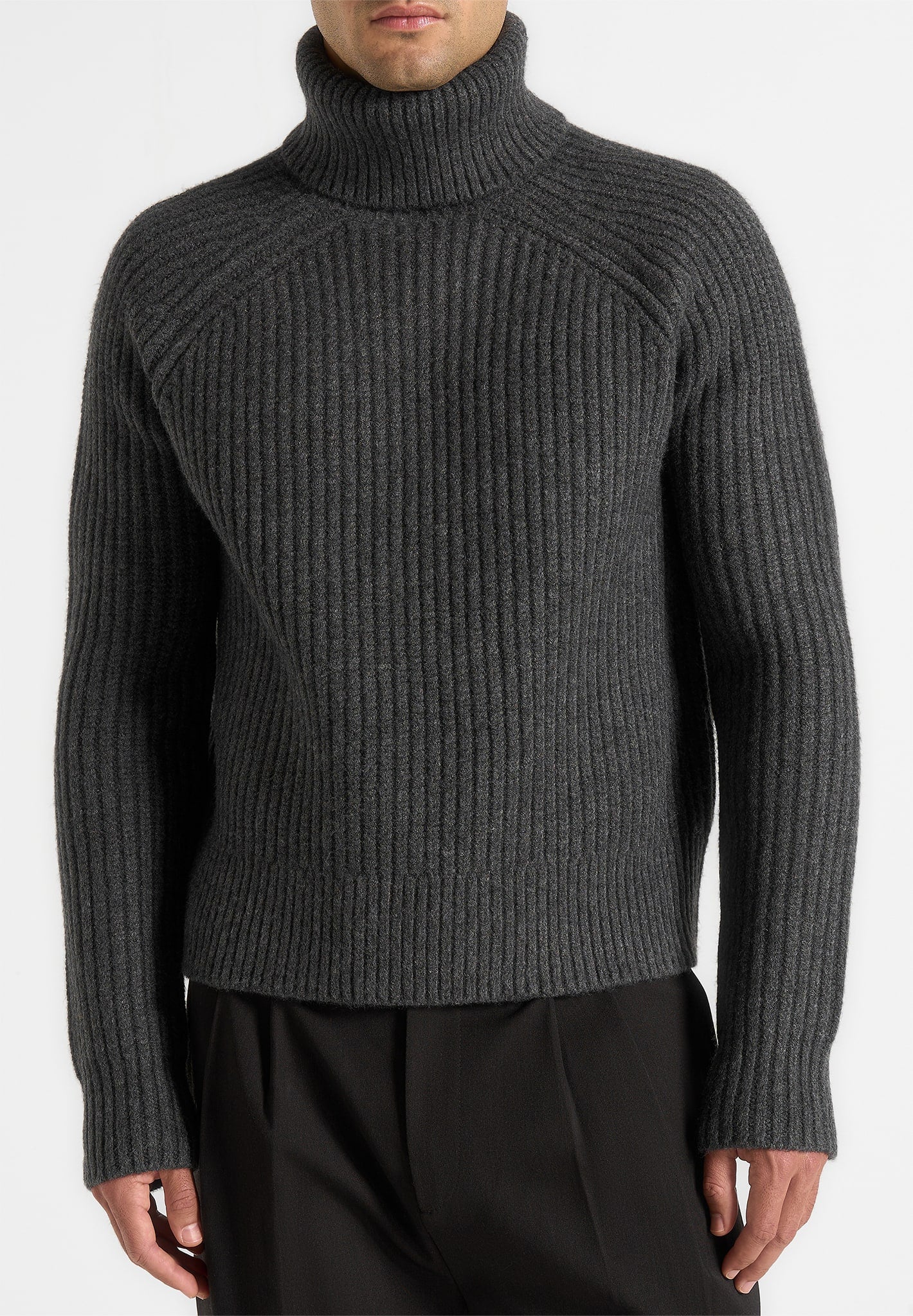 Rudy - Roll Neck Chunky Knit Jumper - Grey - Image 3