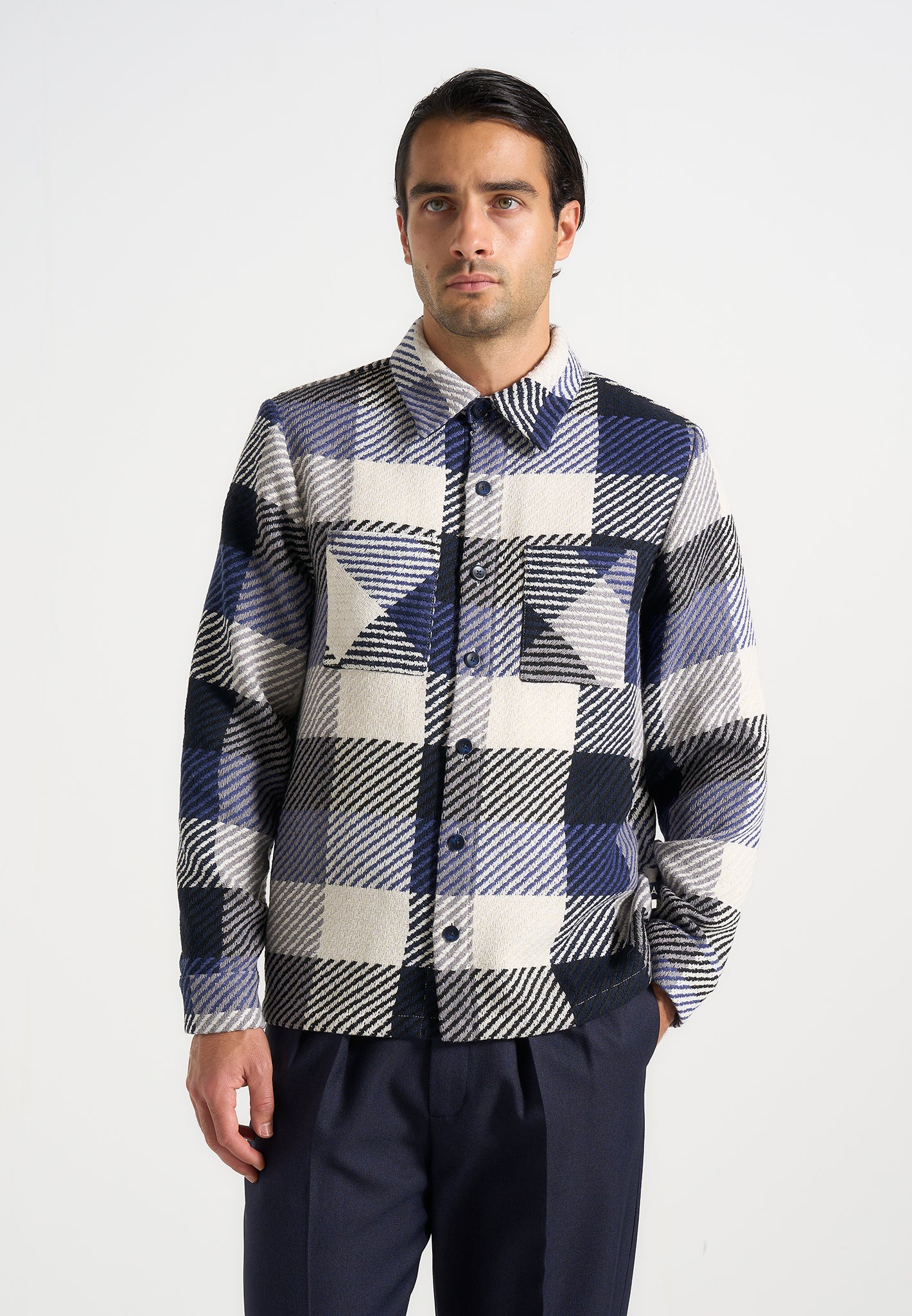 Rune - Unisex Check Overshirt - Navy - Image 2