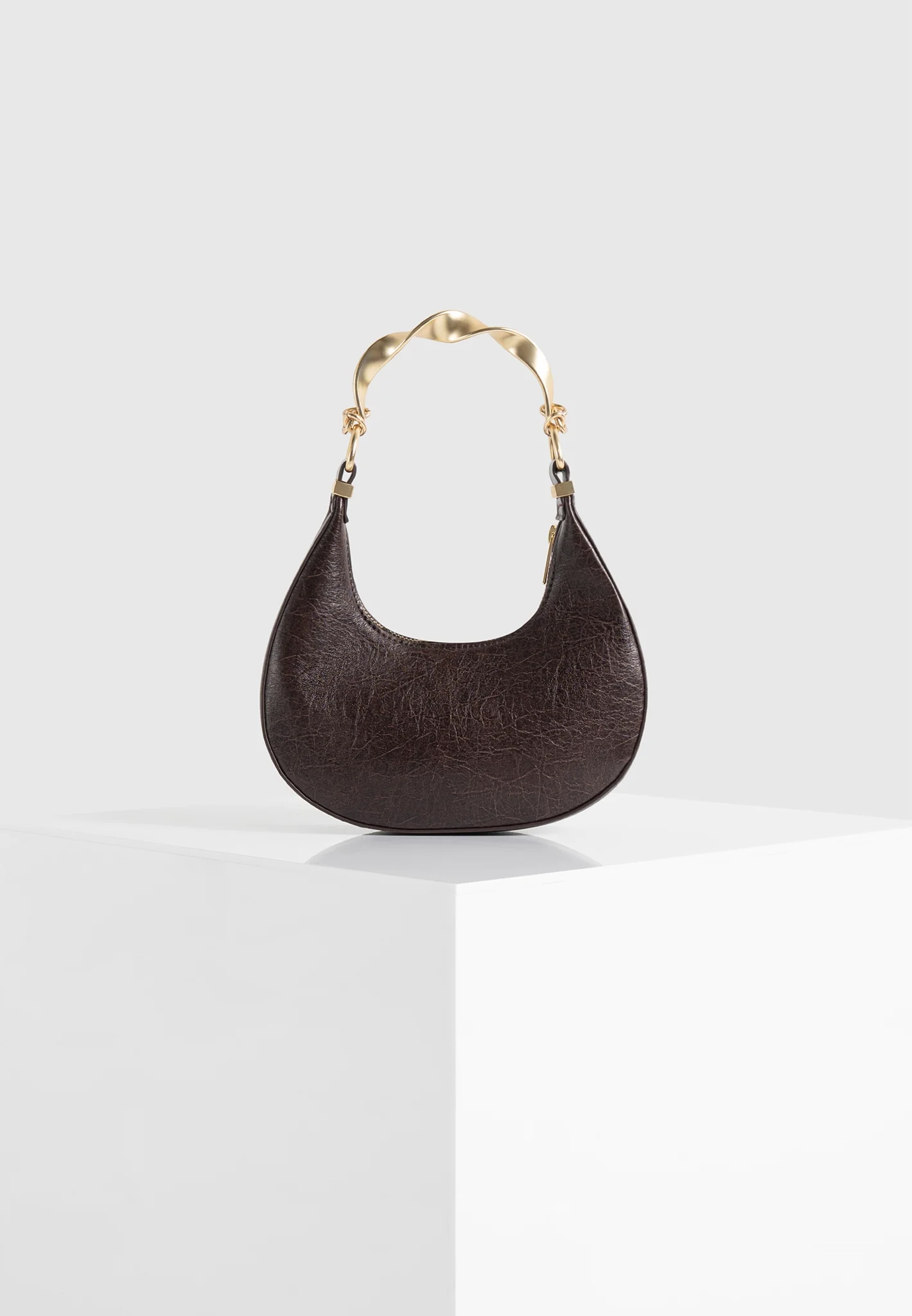 Sadie - Sculpted Leather Crescent Bag - Brown - Image 3