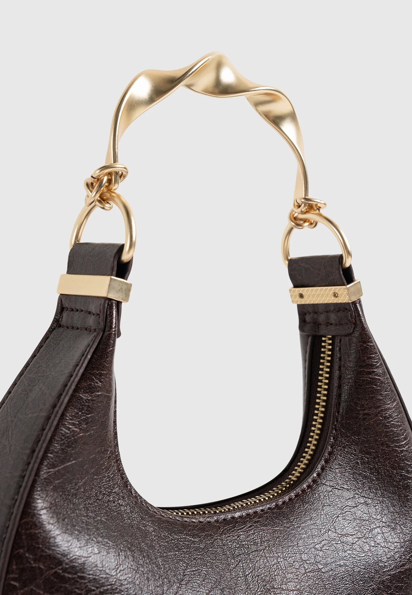 Sadie - Sculpted Leather Crescent Bag - Brown - Image 4