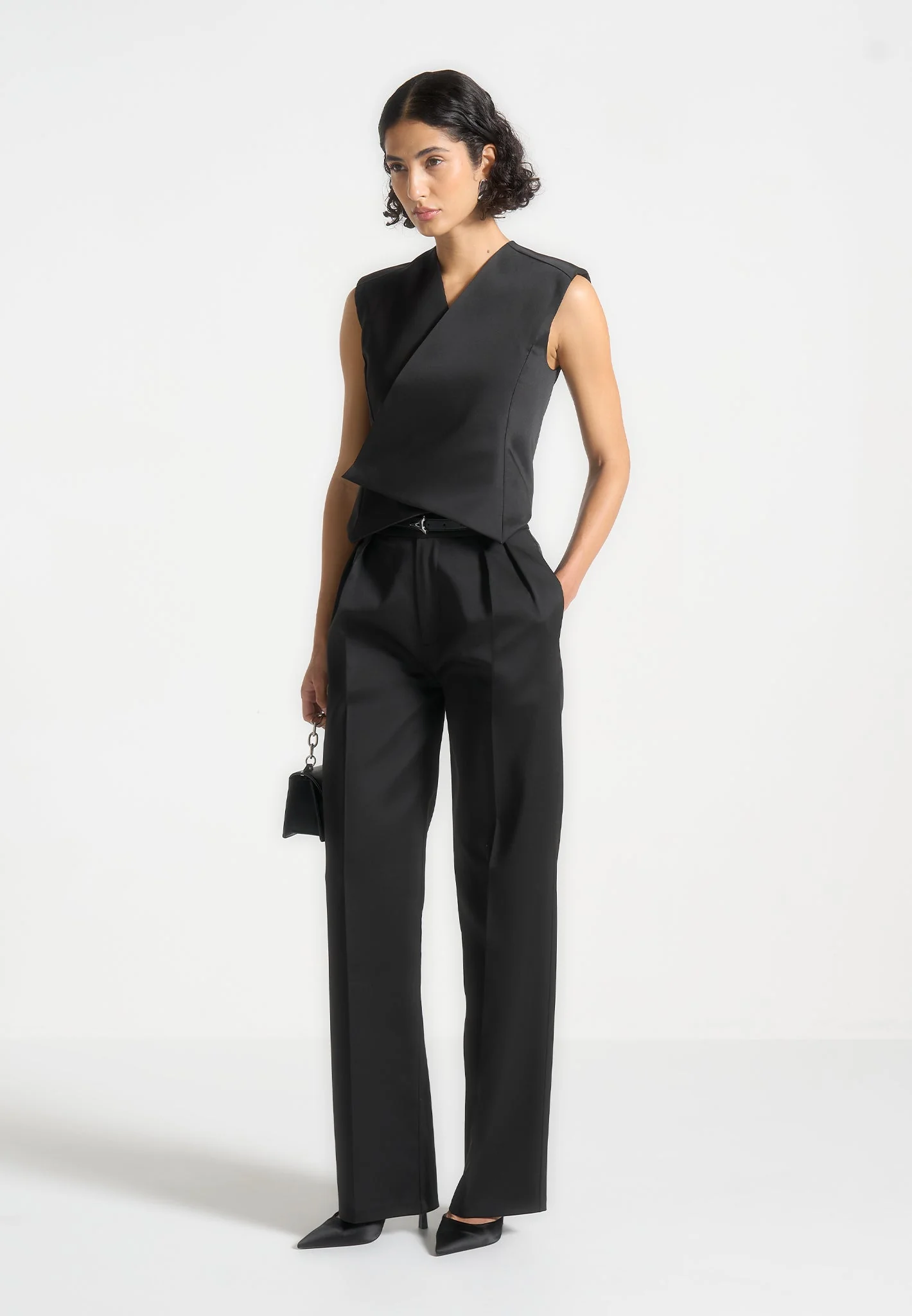 Laurence - Sateen Wrap Waistcoat - Black - Image 2