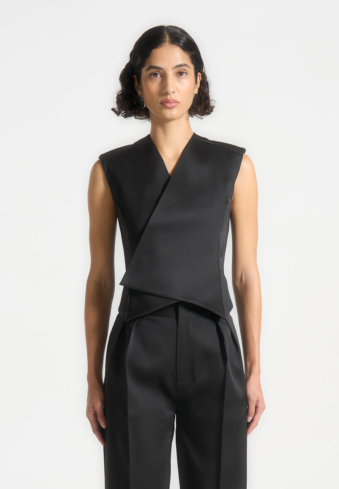 Laurence - Sateen Wrap Waistcoat - Black - Image 3