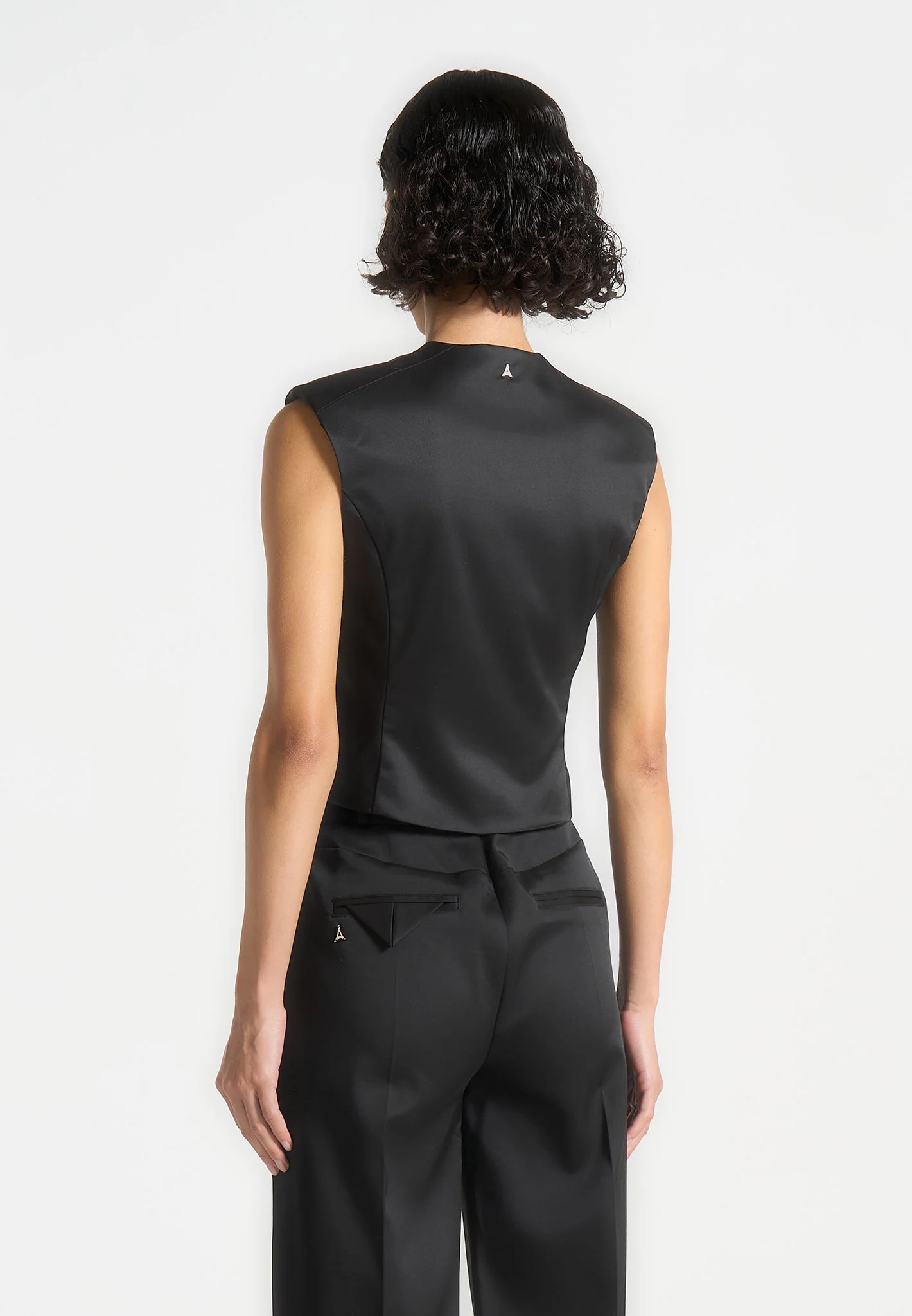 Laurence - Sateen Wrap Waistcoat - Black - Image 4