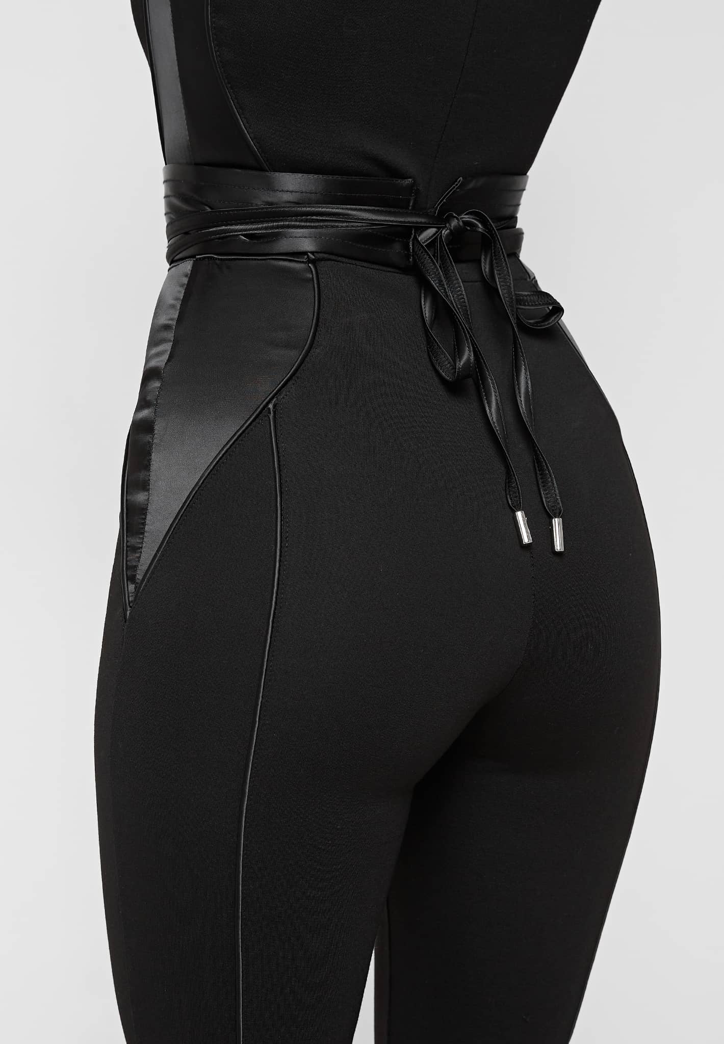 Satin Contour Flared Jumpsuit - Black - Image 9