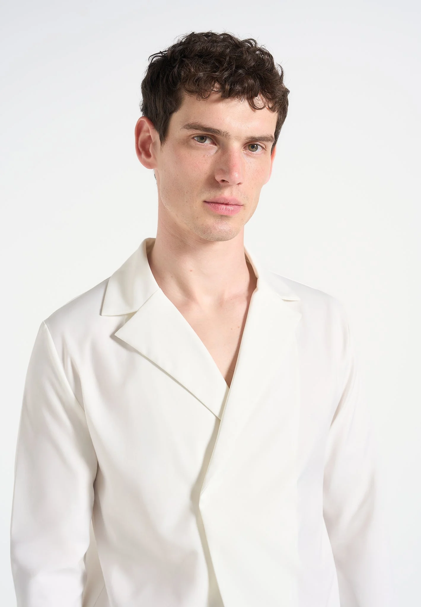 Alban - Satin Double Breasted Shirt - White - Image 3