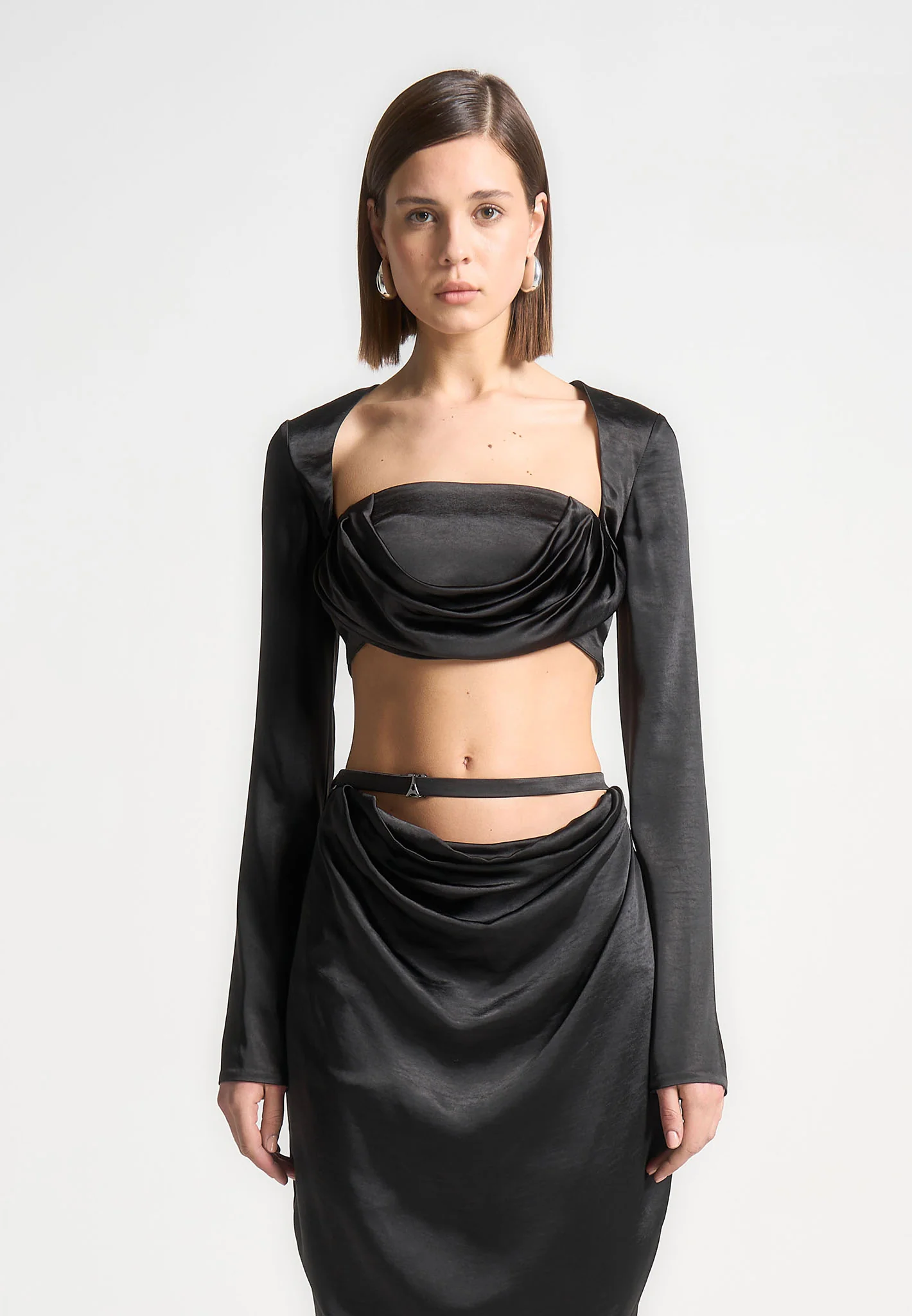 Satin Drape Bandeau Bolero Top - Black - Image 3