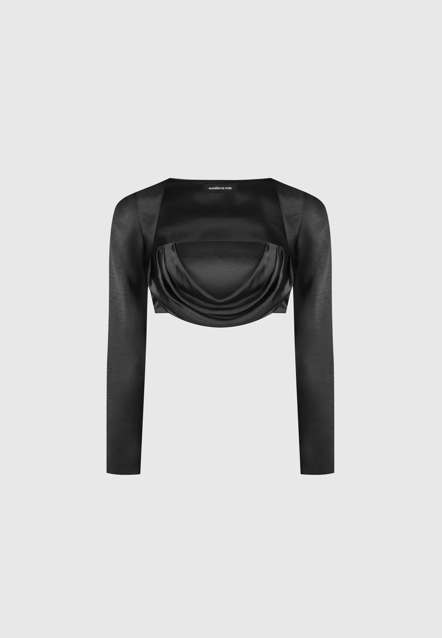 Satin Drape Bandeau Bolero Top - Black - Image 4