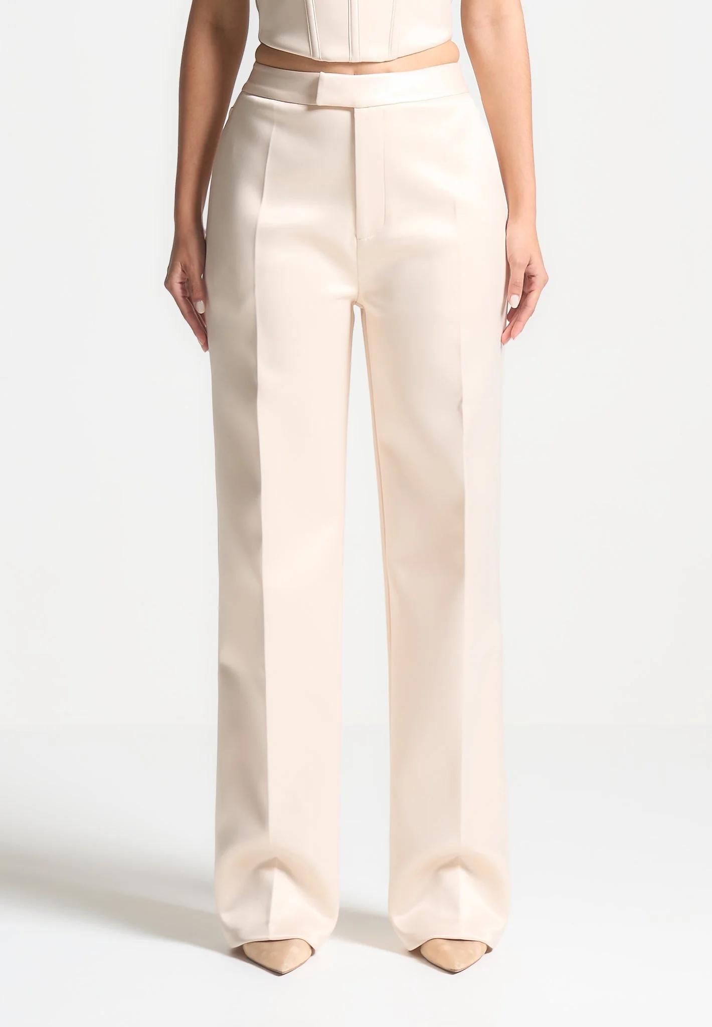Bella - Satin Tailored Trousers - Champagne - Image 4