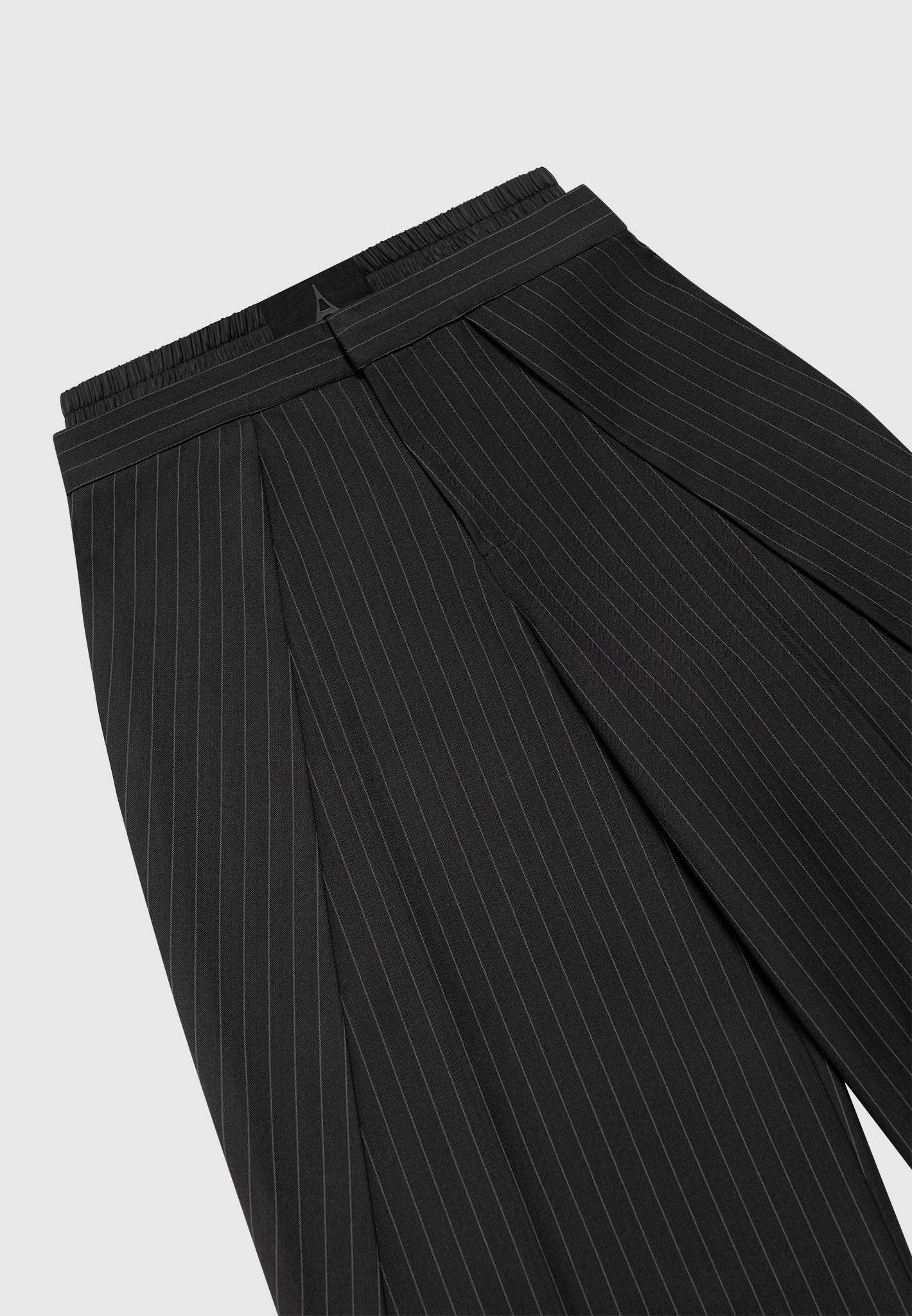 Sofia - Satin Waistband Pinstripe Trousers - Black - Image 7