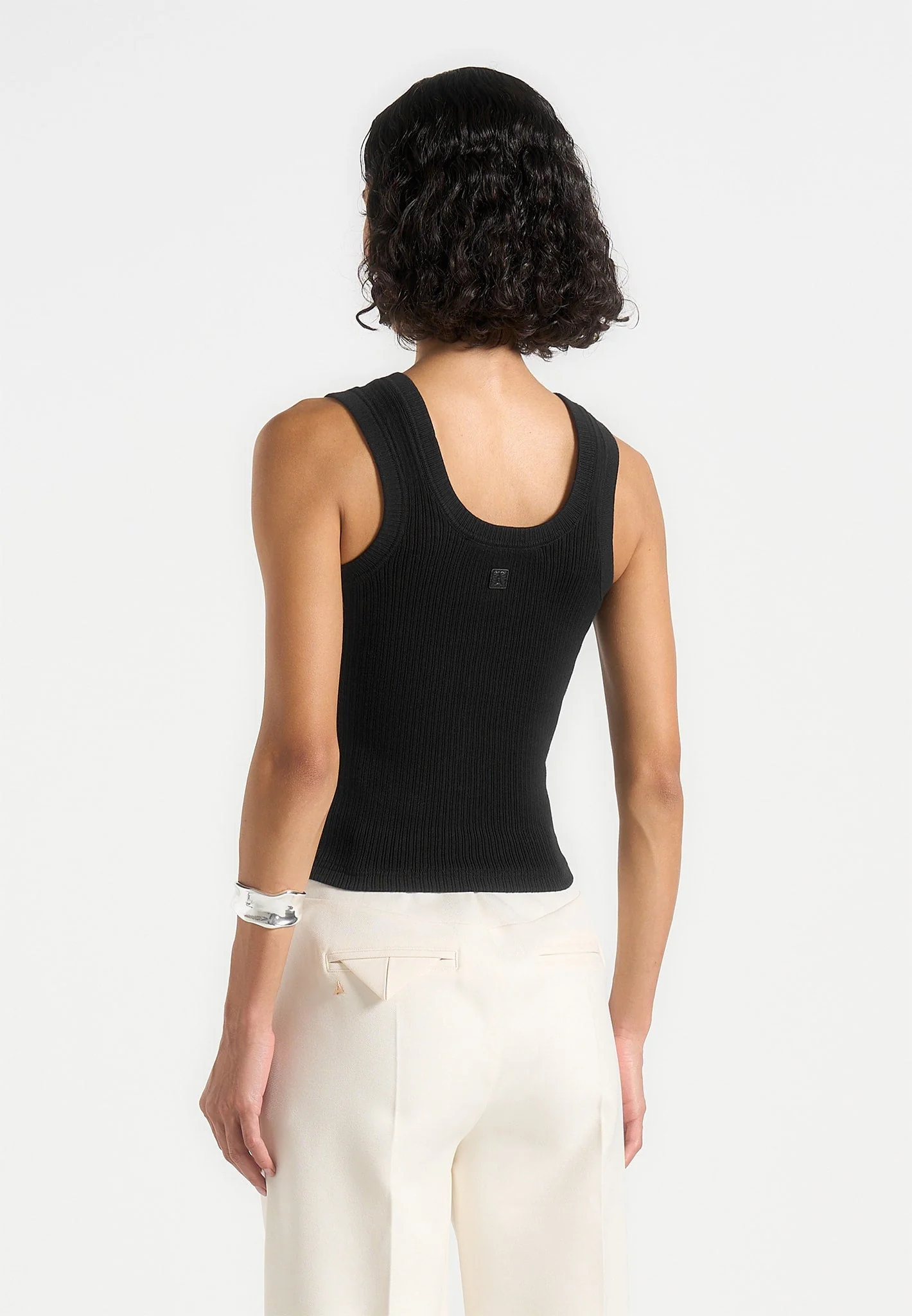 Liane - Scoop Neck Ribbed Vest - Black - Image 3