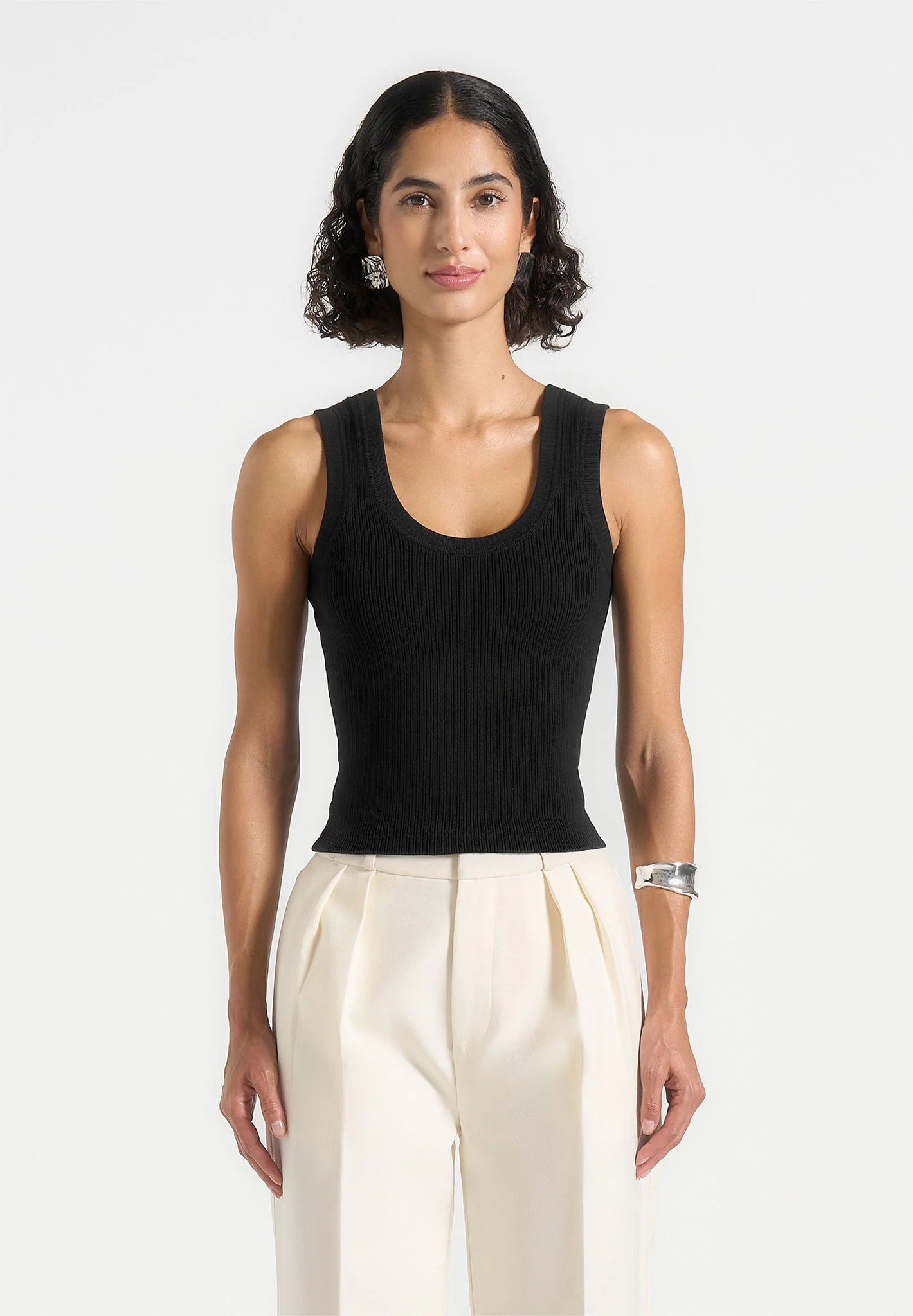 Liane - Scoop Neck Ribbed Vest - Black - Image 4