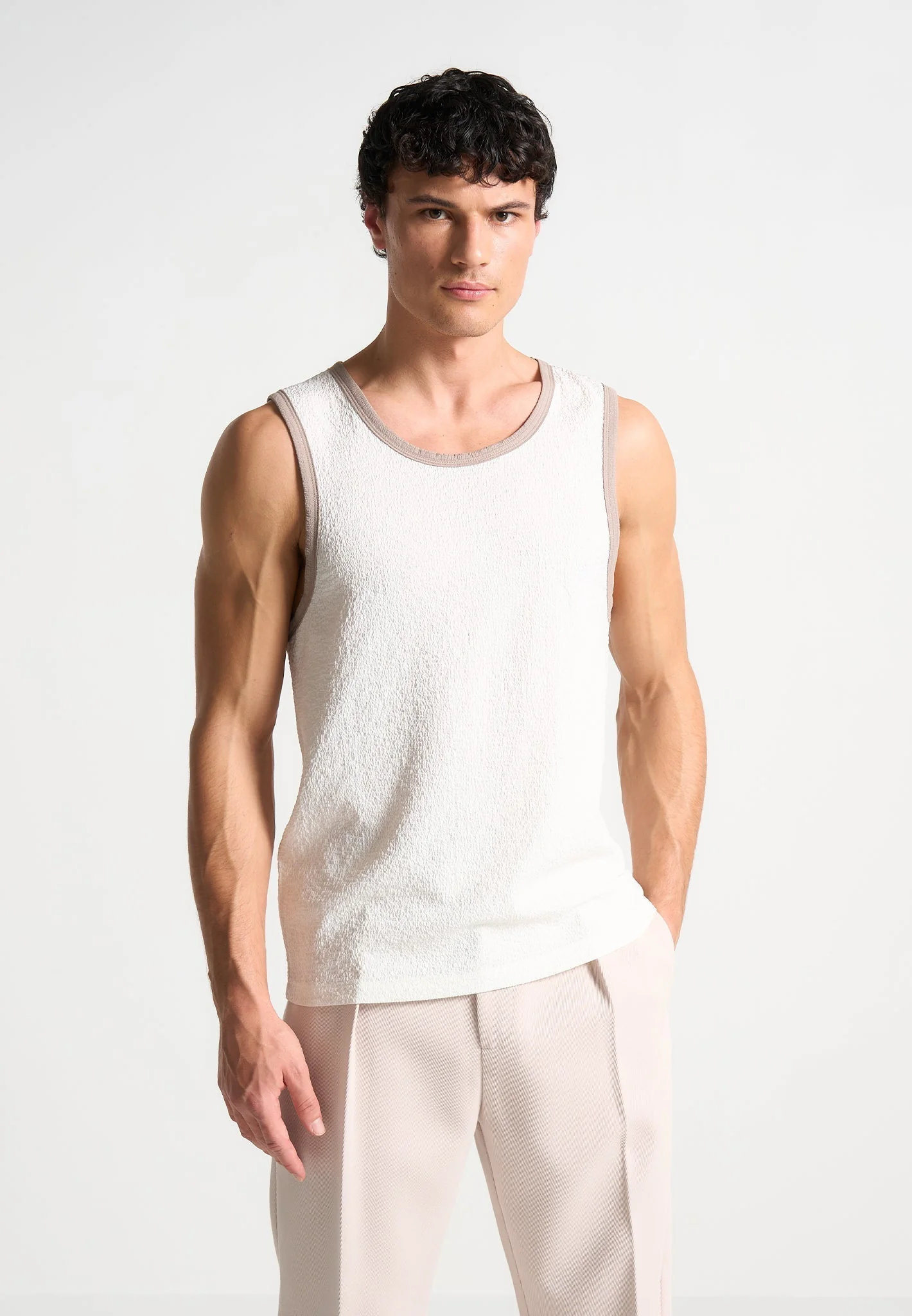 Seersucker Vest - White/Beige - Image 3
