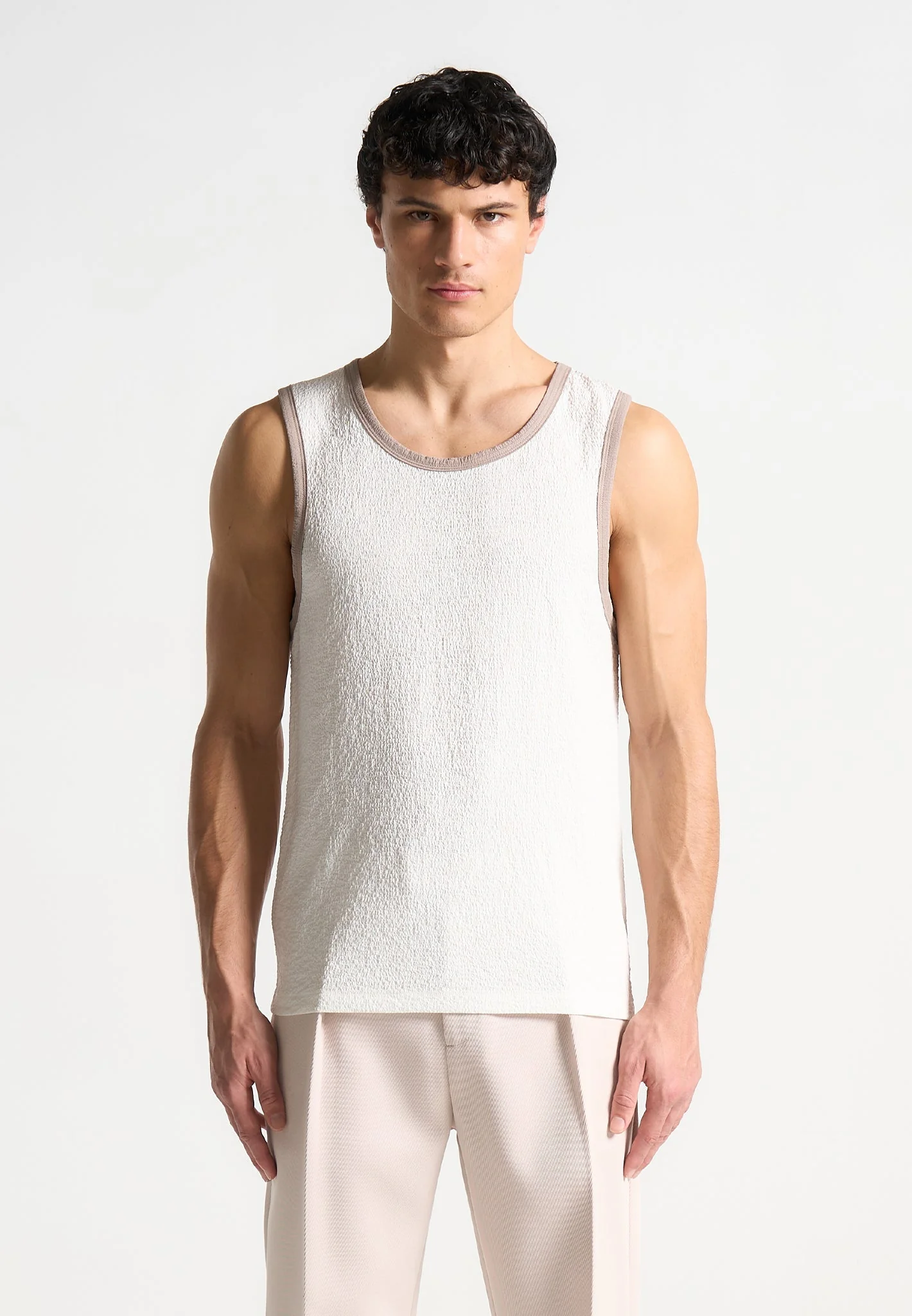 Seersucker Vest - White/Beige - Image 5