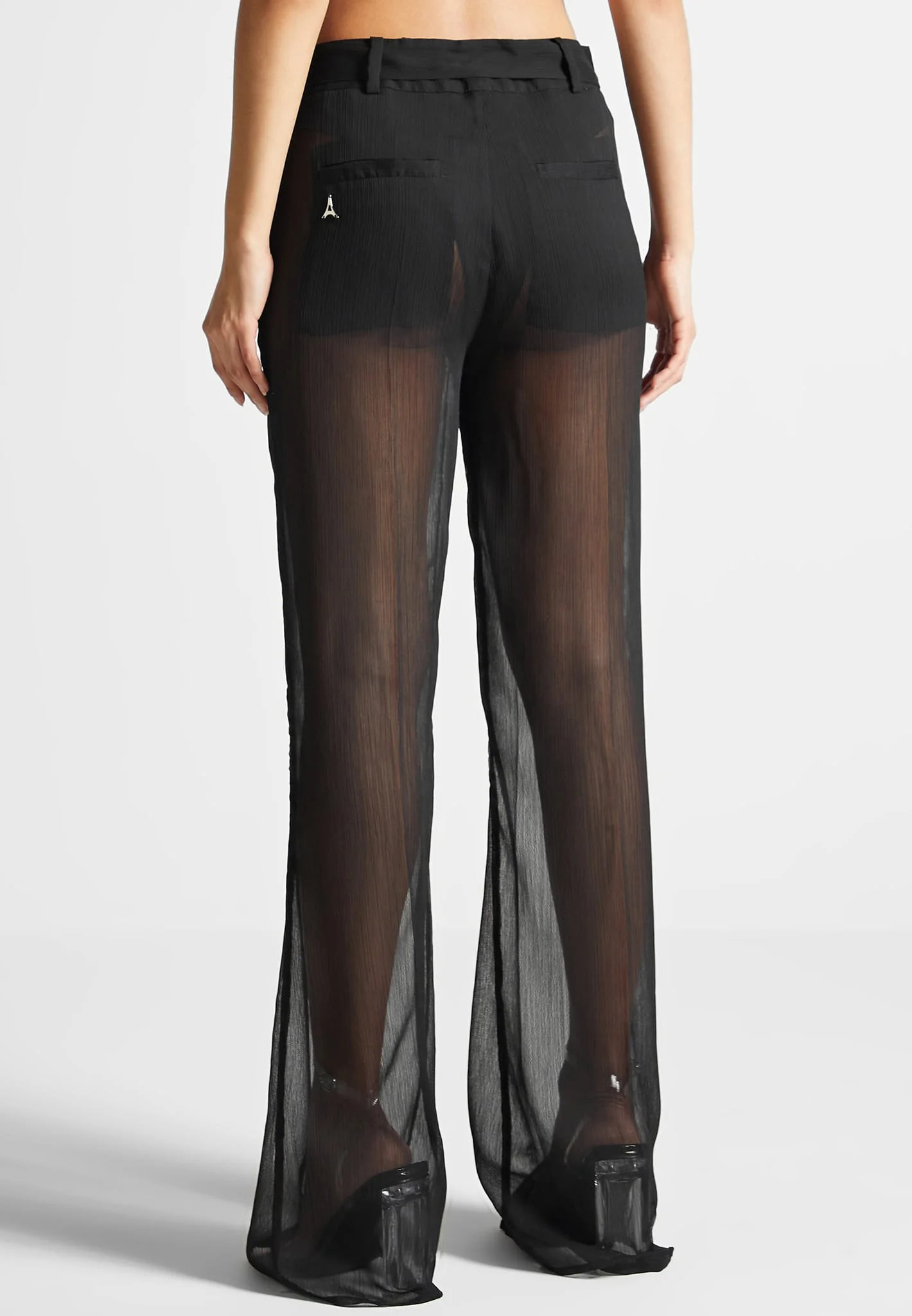 Sheer Trousers with Belt - Black - Image 5