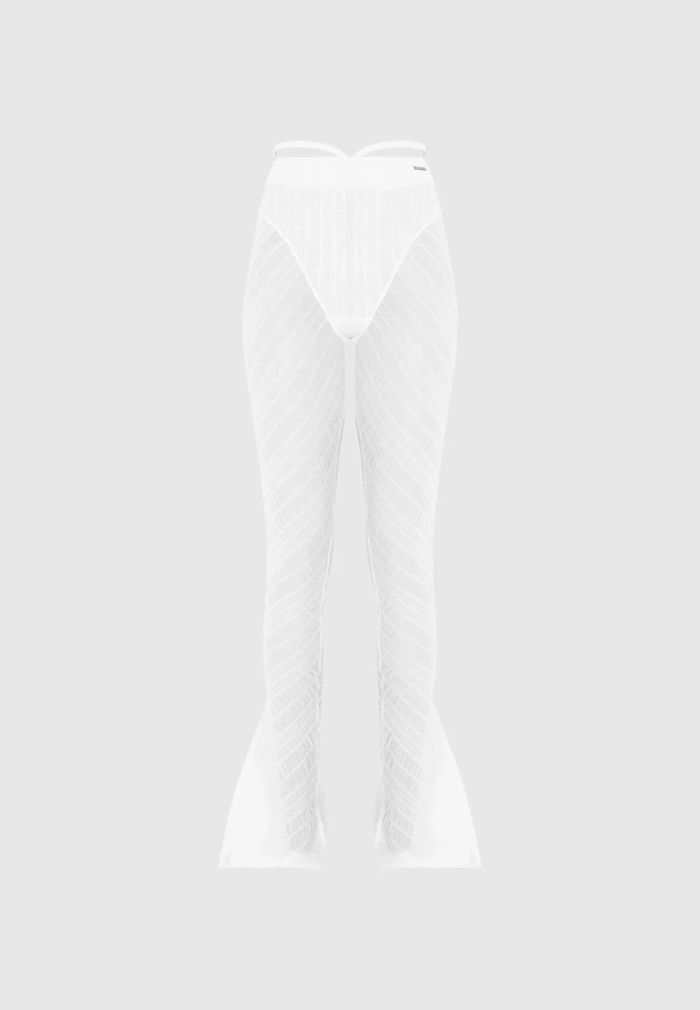 Sheer Trousers with Leather Ties - White - Image 7