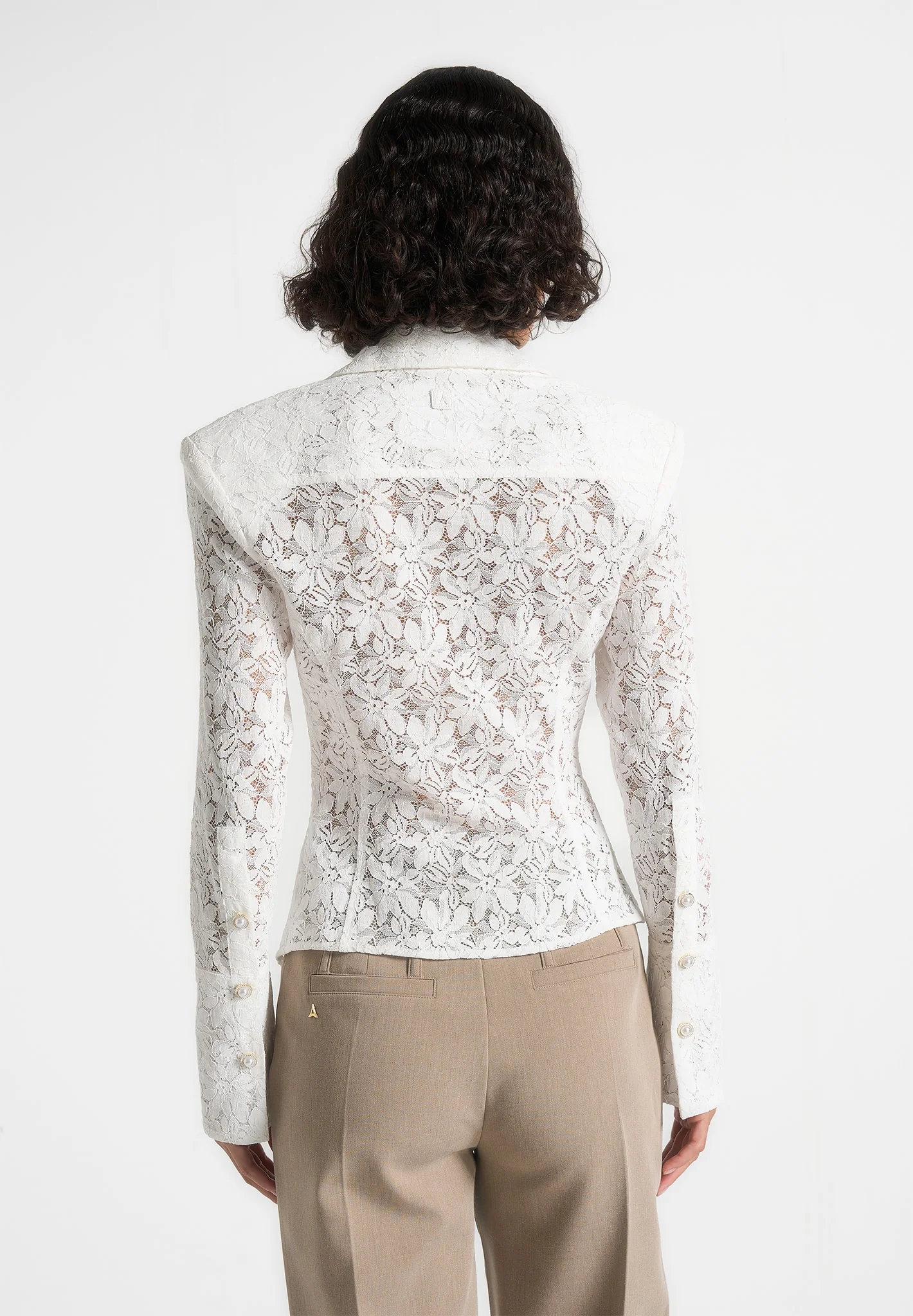 Sila - Wide Shoulder Lace Angled Shirt - White - Image 3