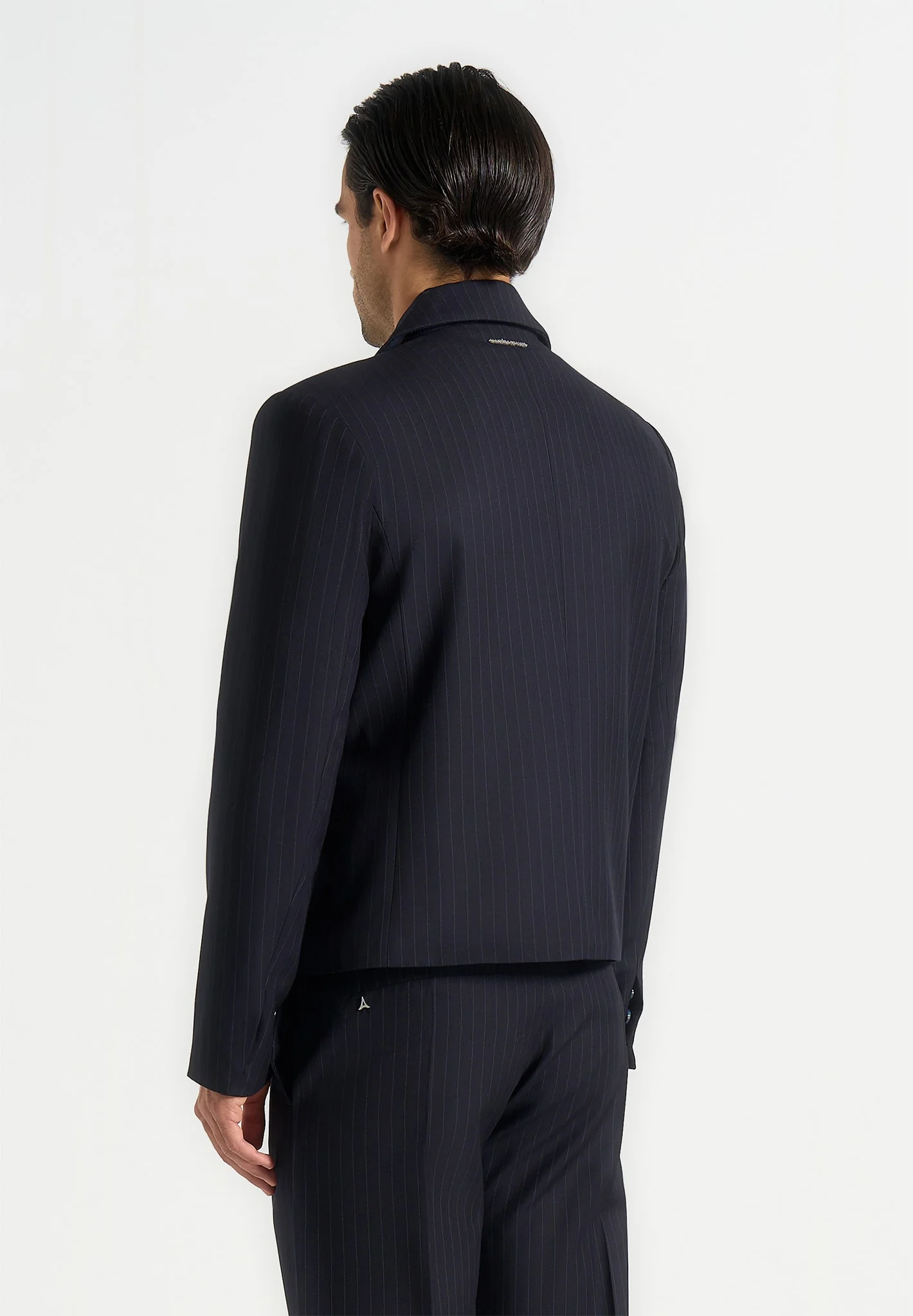 Silas - Pinstriped Tailored Cropped Blazer - Navy - Image 4