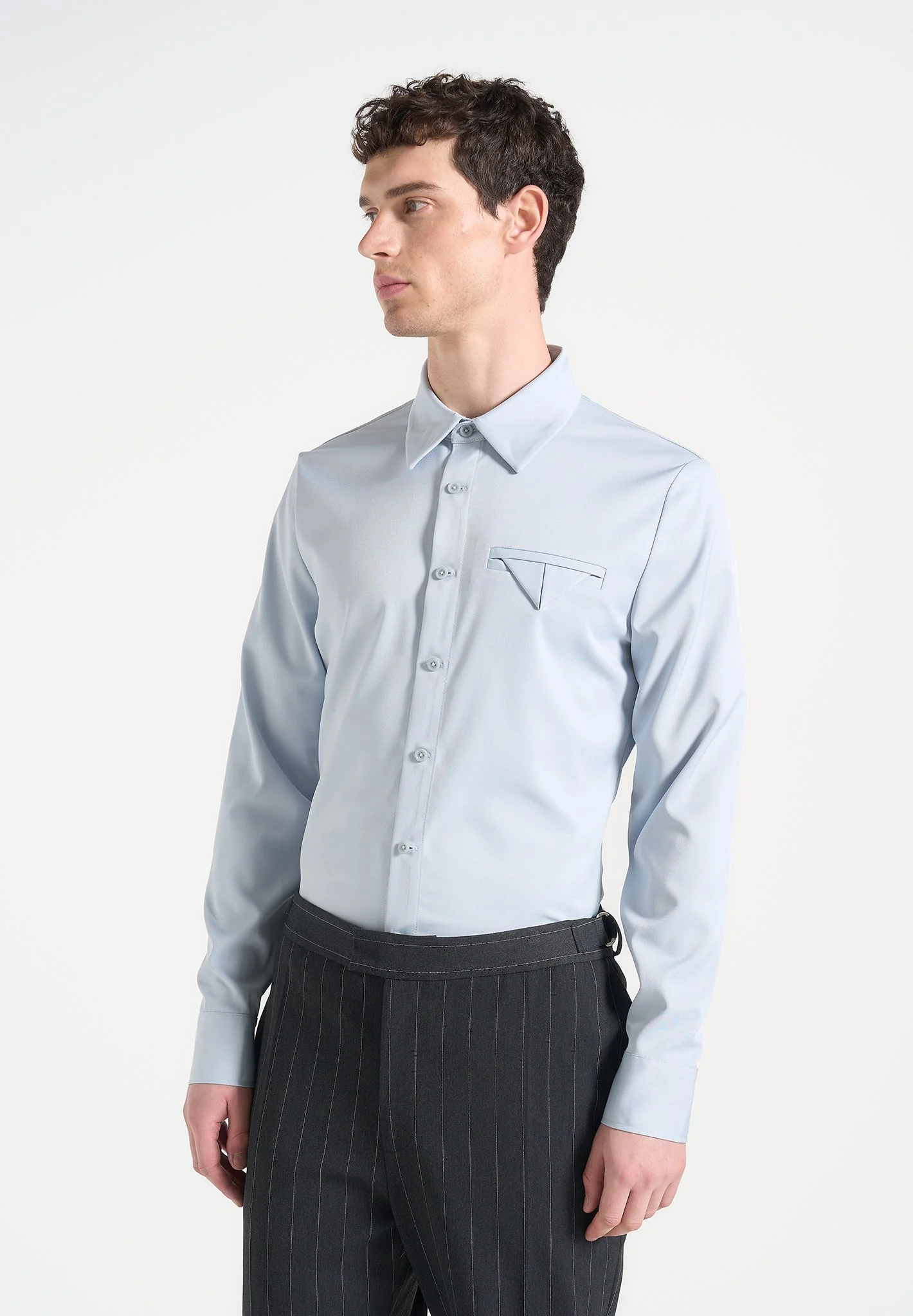 Tom - Slim Fit Tailored Stretch Dress Shirt - Blue
