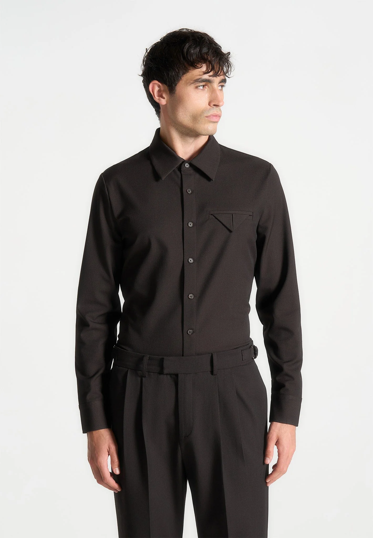 Tom - Slim Fit Tailored Stretch Dress Shirt - Brown