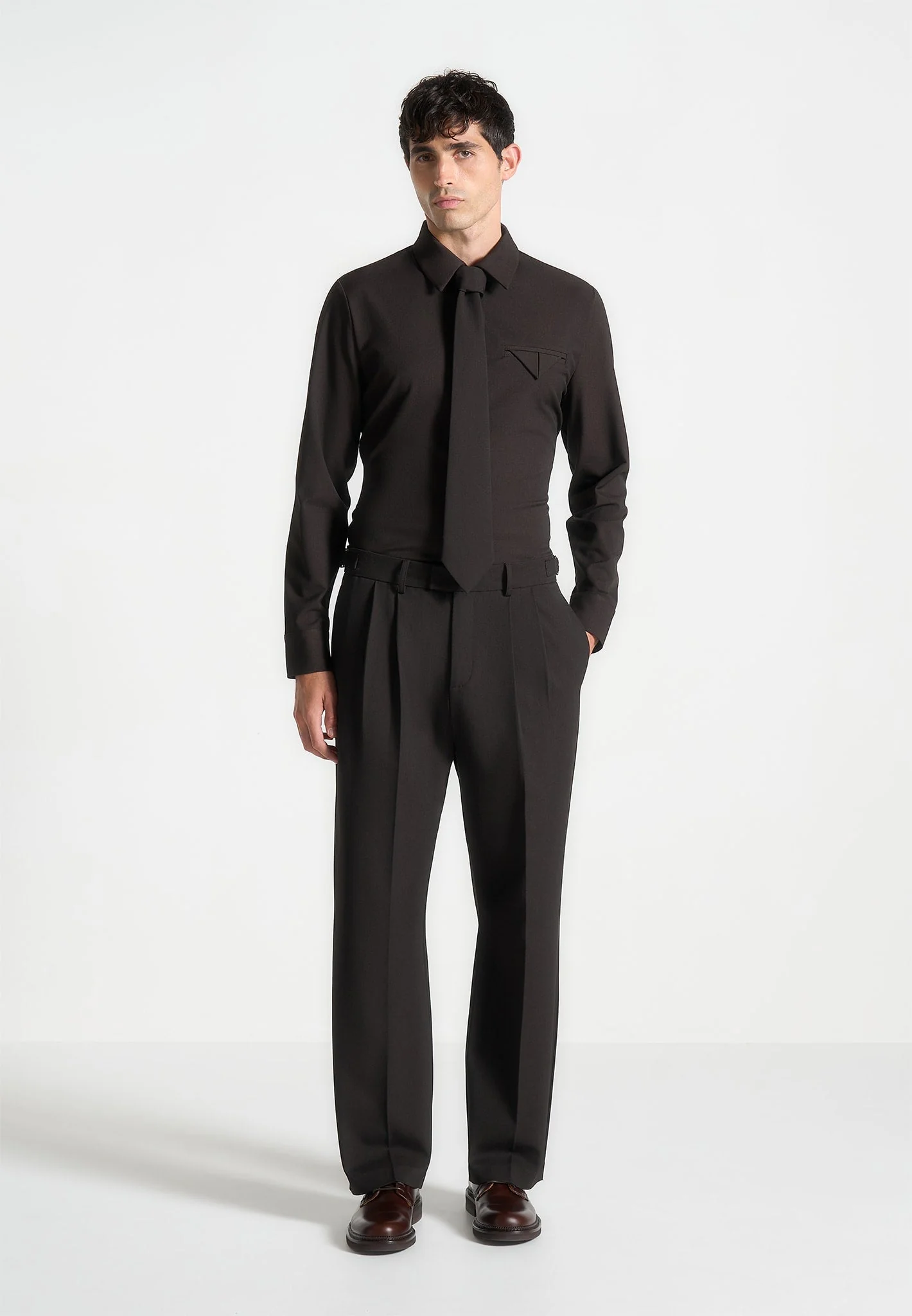 Tom - Slim Fit Tailored Stretch Dress Shirt - Brown - Image 2