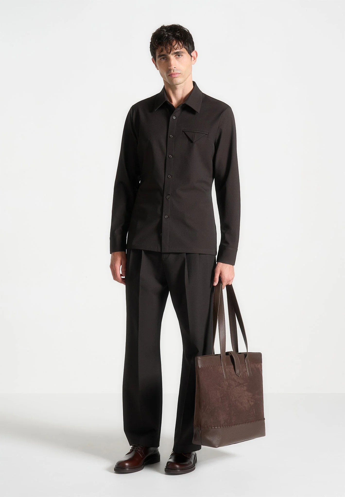 Tom - Slim Fit Tailored Stretch Dress Shirt - Brown - Image 3