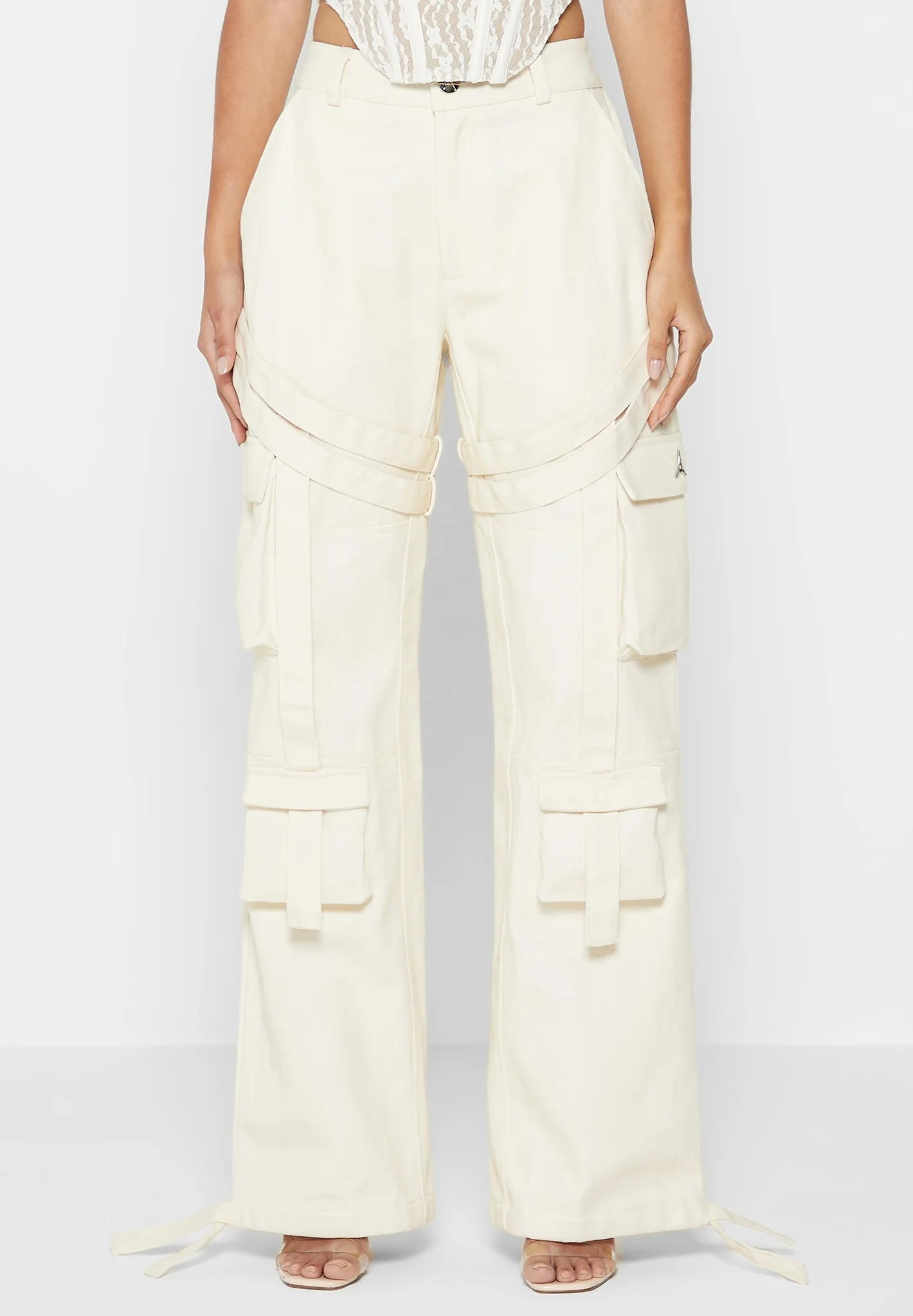 Strap Detail Cargo Pants - Cream