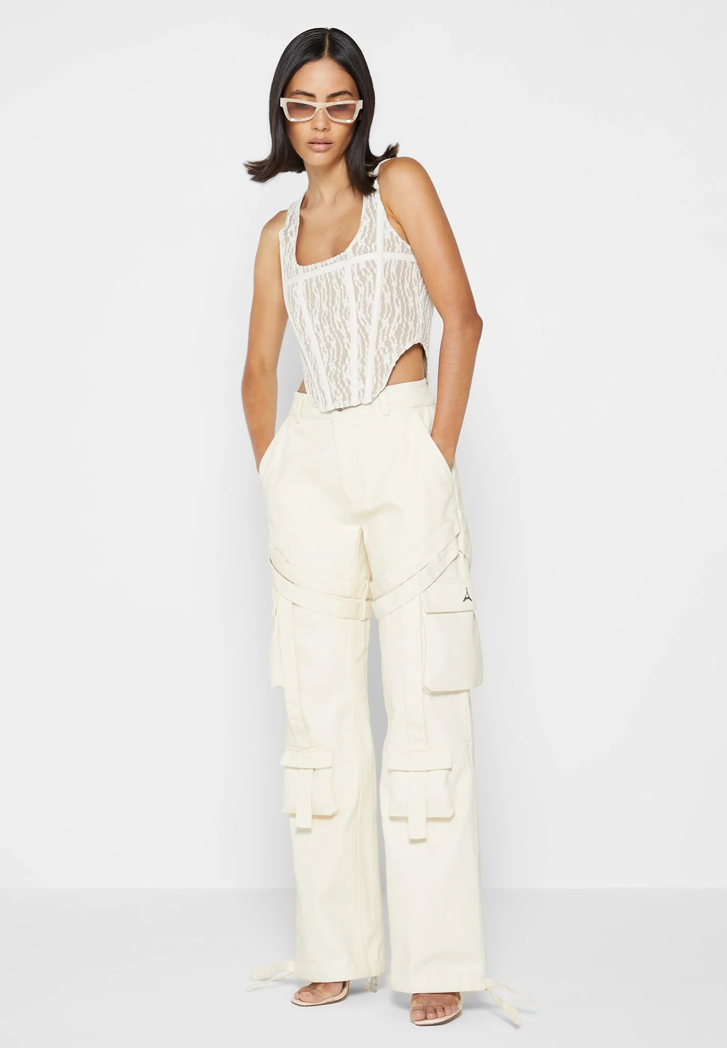 Strap Detail Cargo Pants - Cream - Image 3