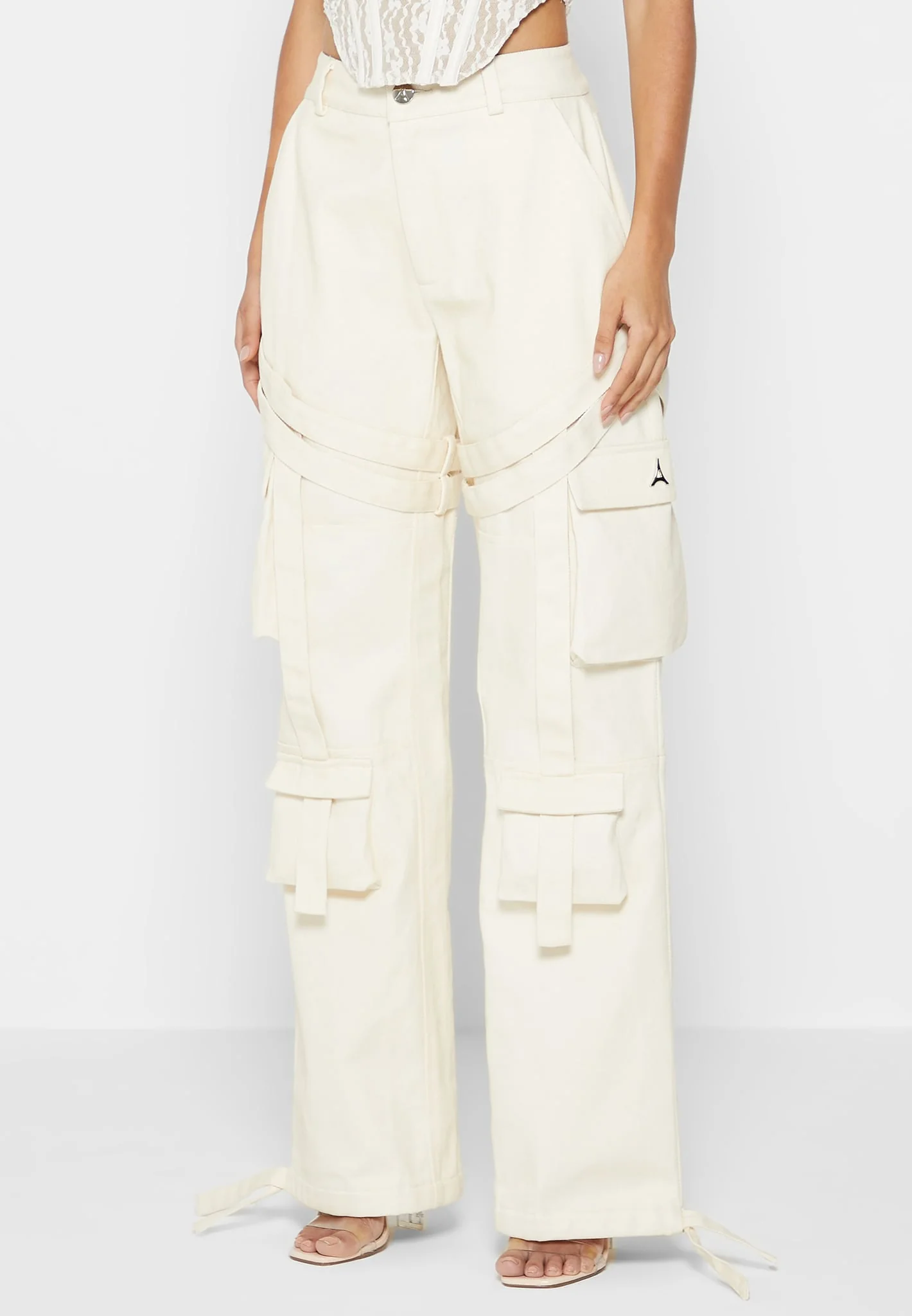 Strap Detail Cargo Pants - Cream - Image 4