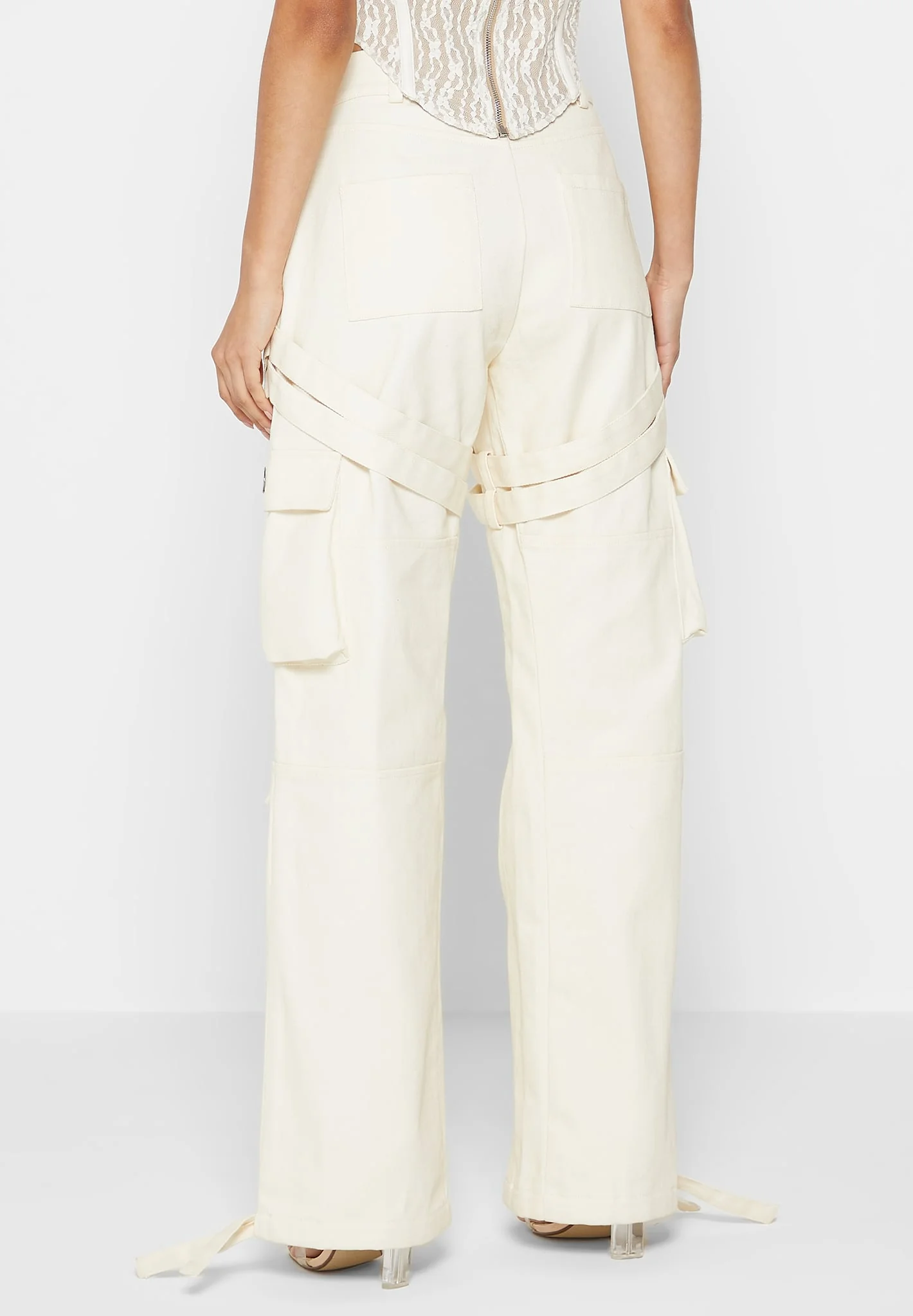 Strap Detail Cargo Pants - Cream - Image 5