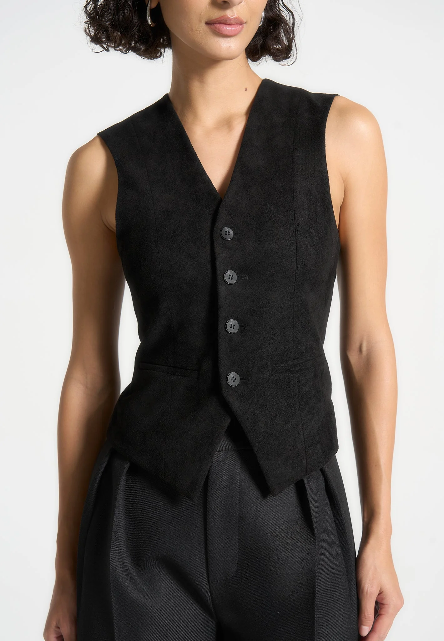Christine - Suede Cinch Waistcoat - Black - Image 5
