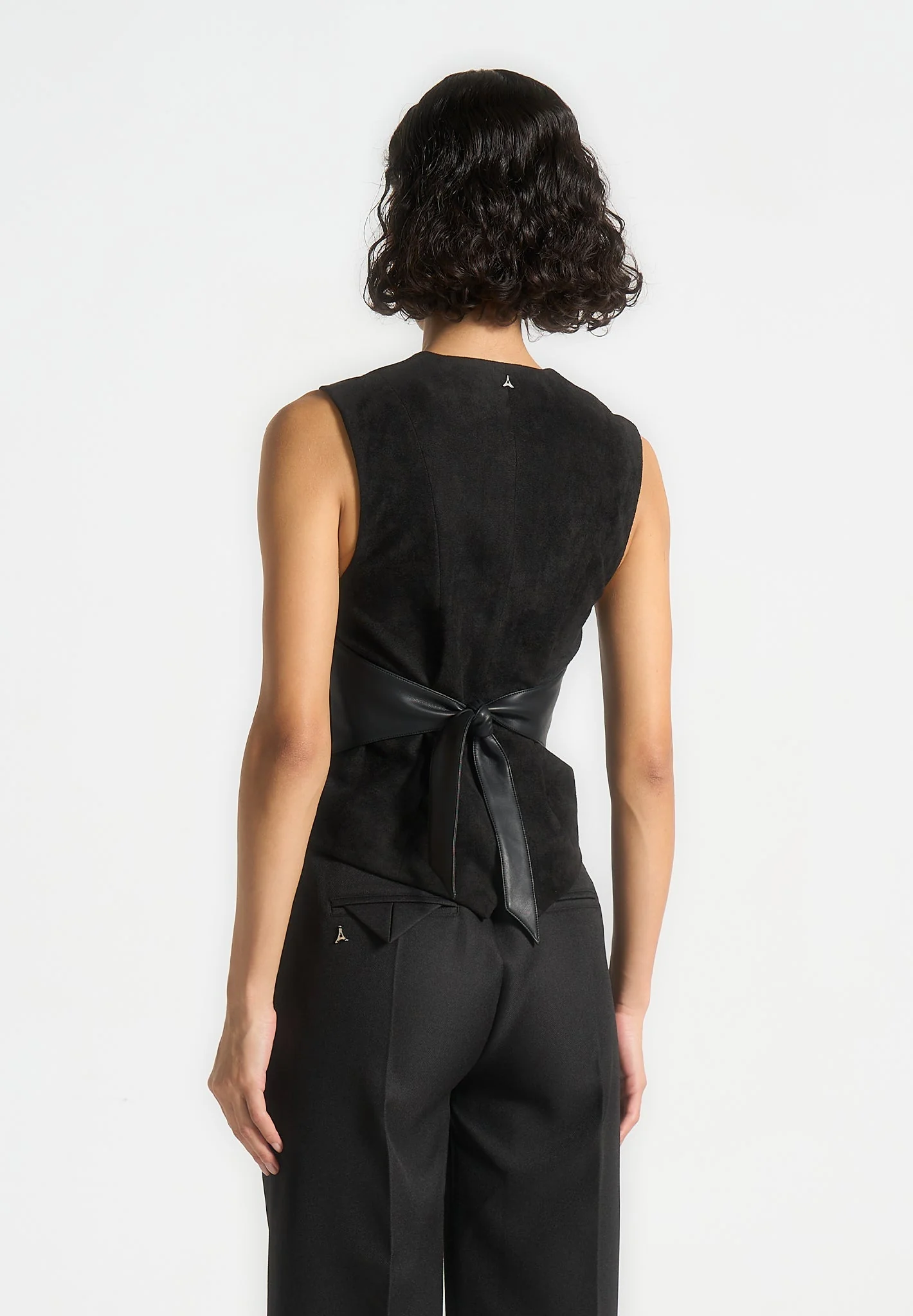 Christine - Suede Cinch Waistcoat - Black - Image 6