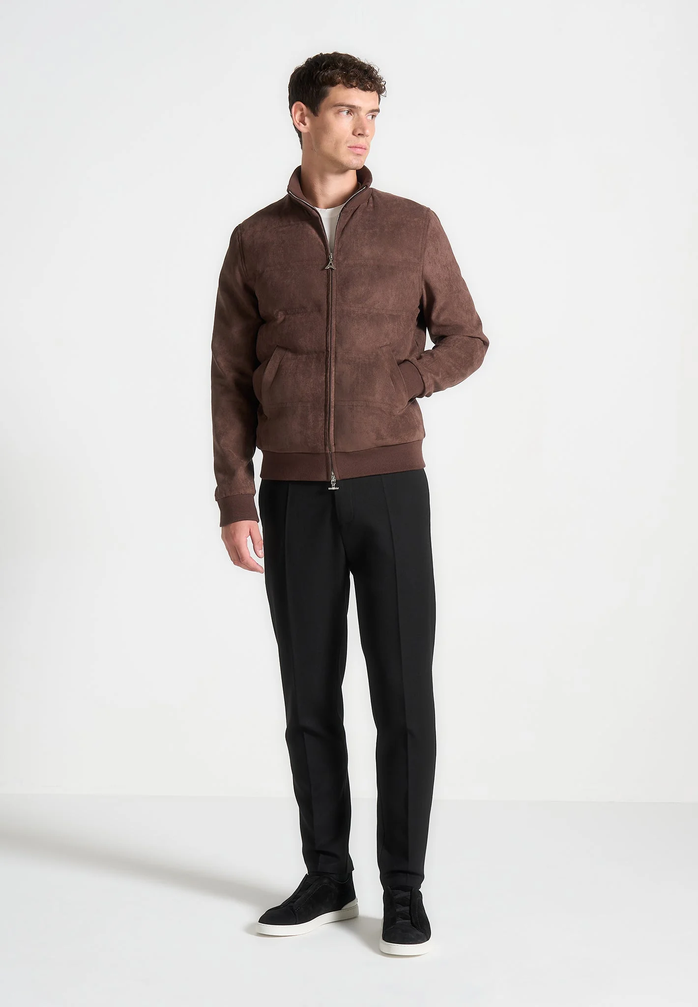 Suede Padded Jacket - Brown - Image 2