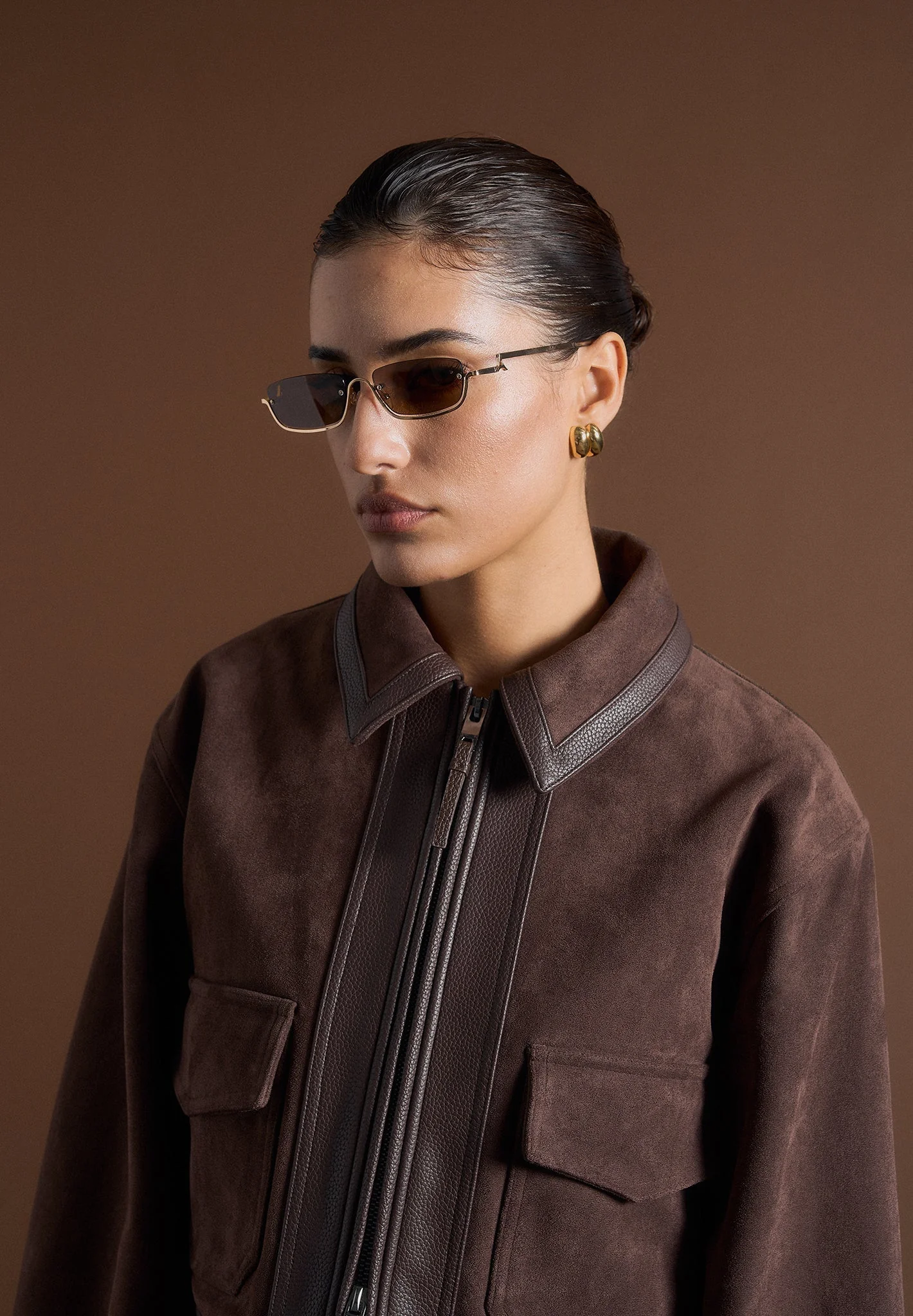 Denise - Suede & Pebbled Leather Jacket - Brown - Image 3