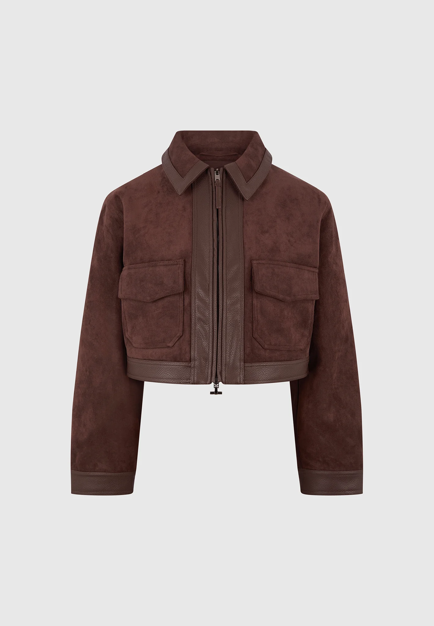 Denise - Suede & Pebbled Leather Jacket - Brown - Image 8
