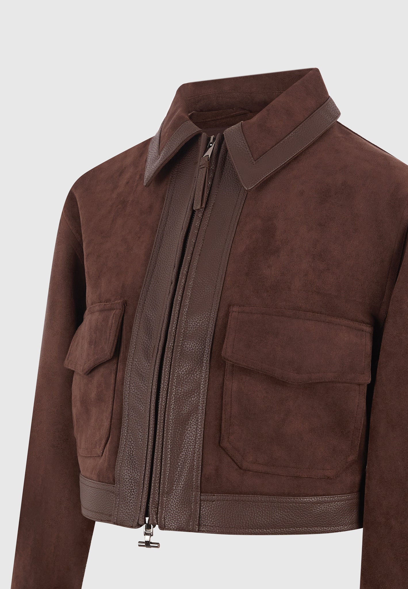Denise - Suede & Pebbled Leather Jacket - Brown - Image 9