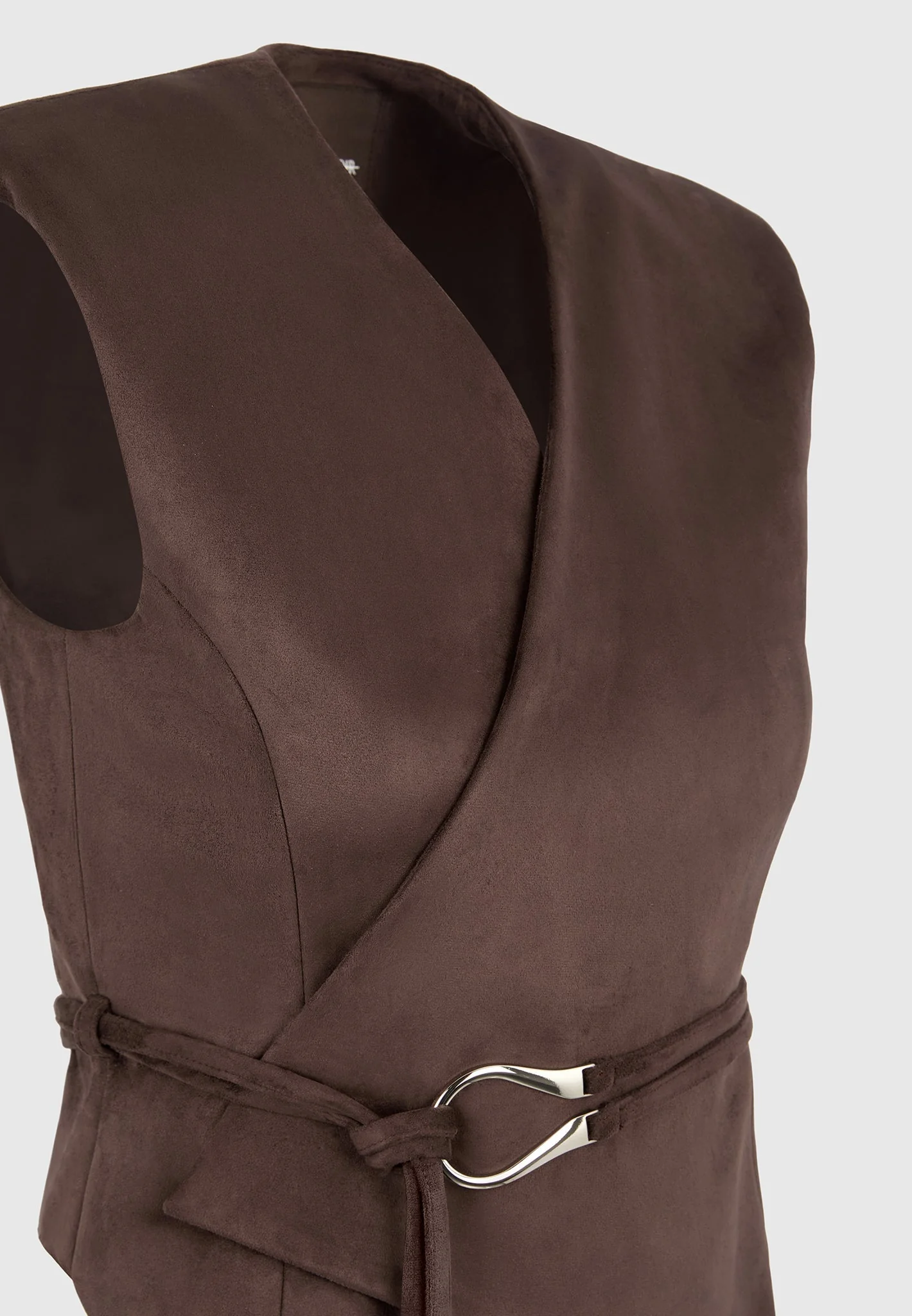 Jeanne - Suede Wrap Waistcoat with Belt - Brown - Image 7