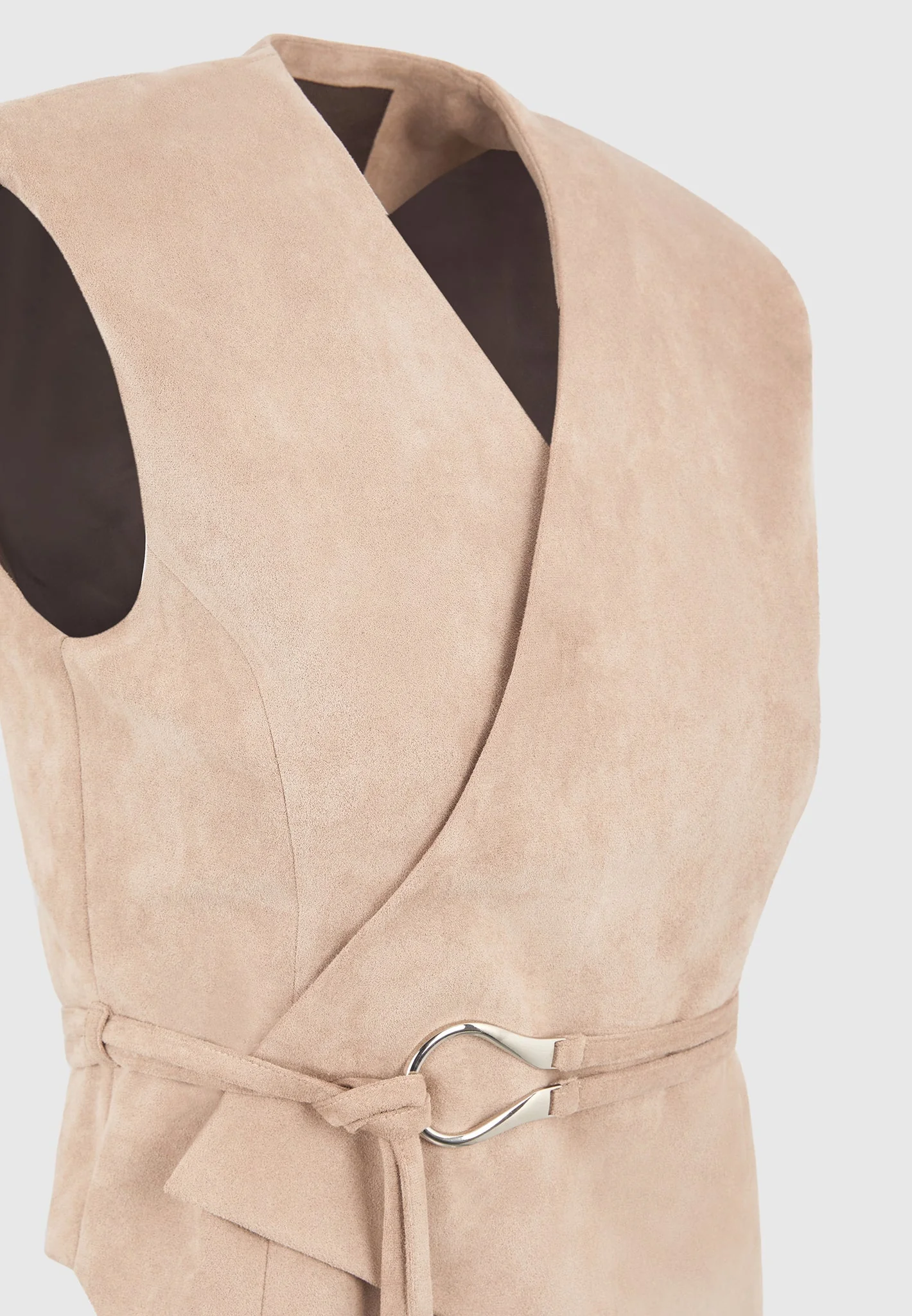 Jeanne - Suede Wrap Waistcoat with Belt - Taupe - Image 7