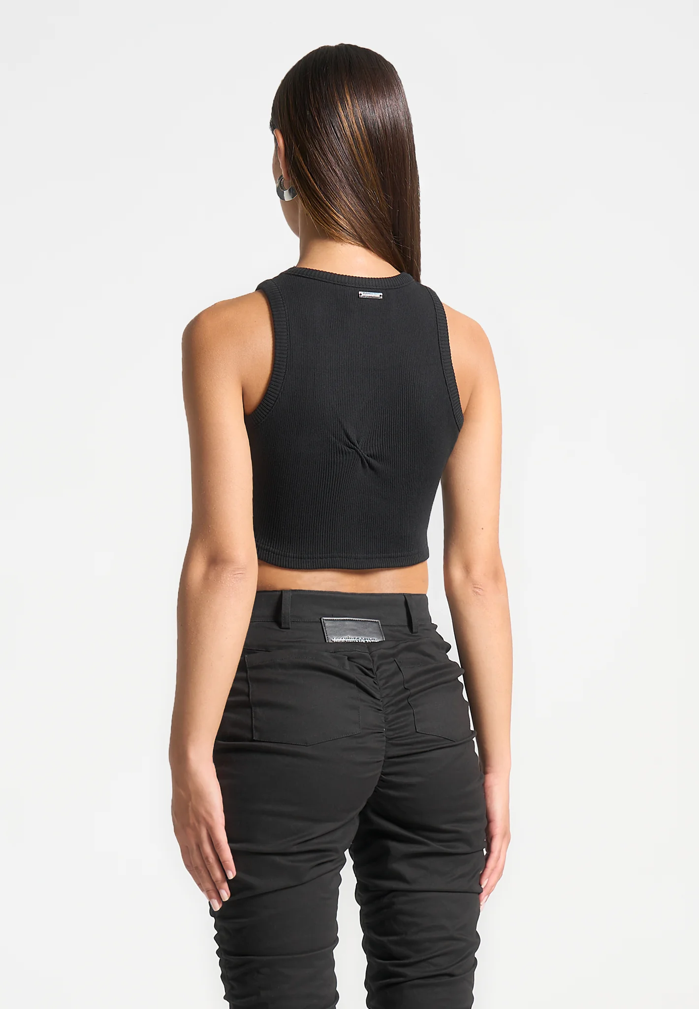 Tacked Ribbed Crop Top - Black - Image 4