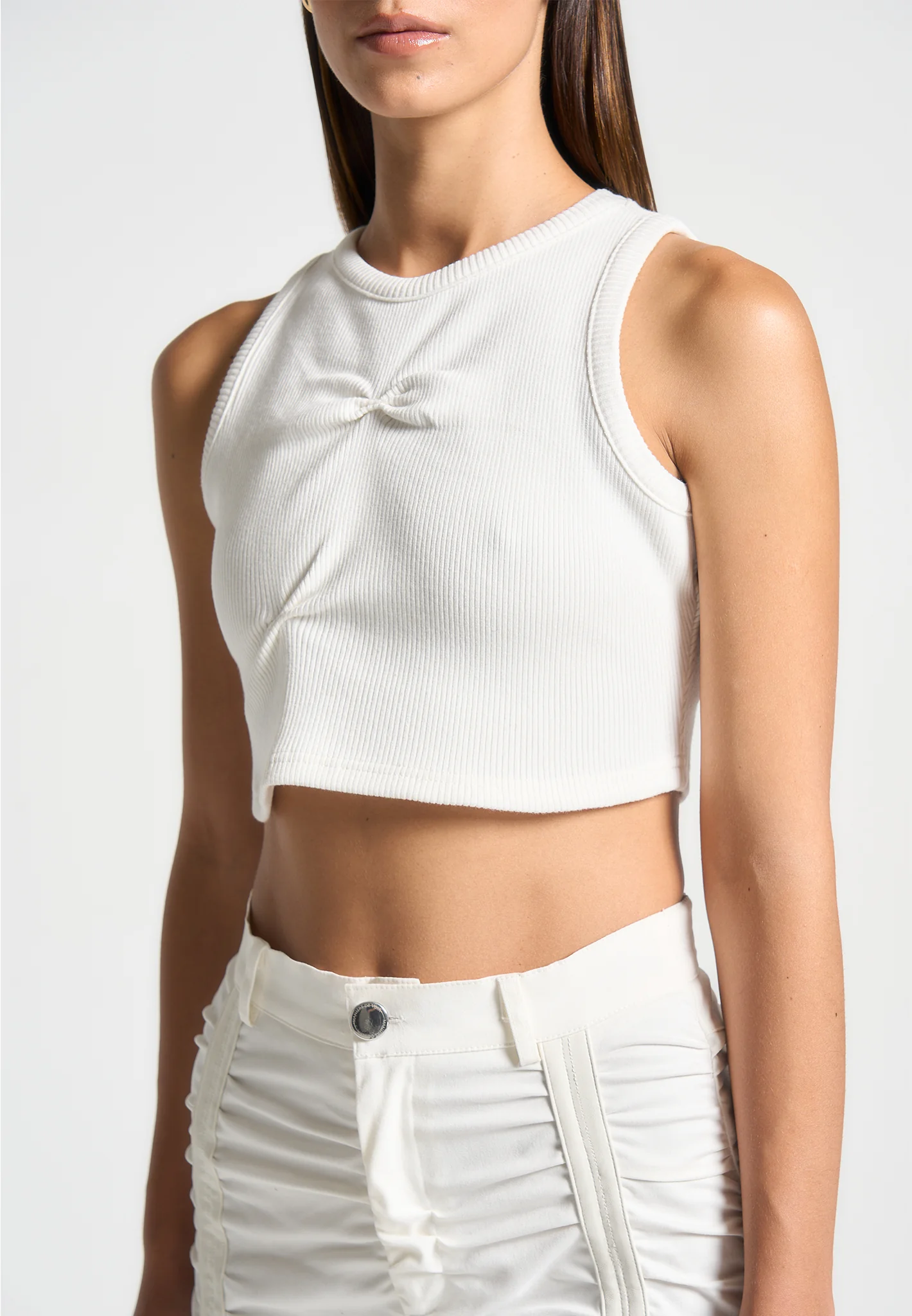 Tacked Ribbed Crop Top - White - Image 4