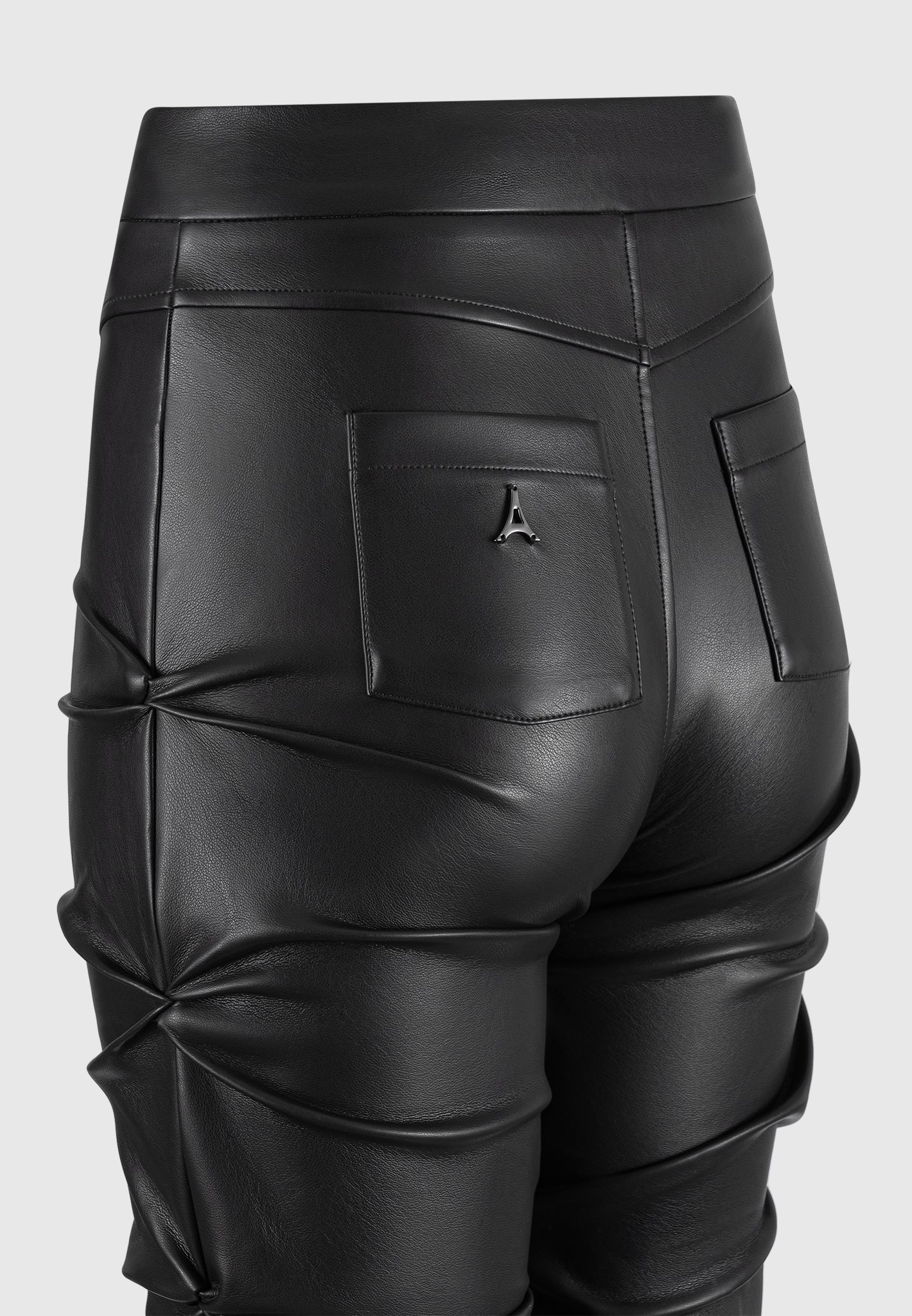 Caroline - Tacked Leather Flared Trousers - Black - Image 5
